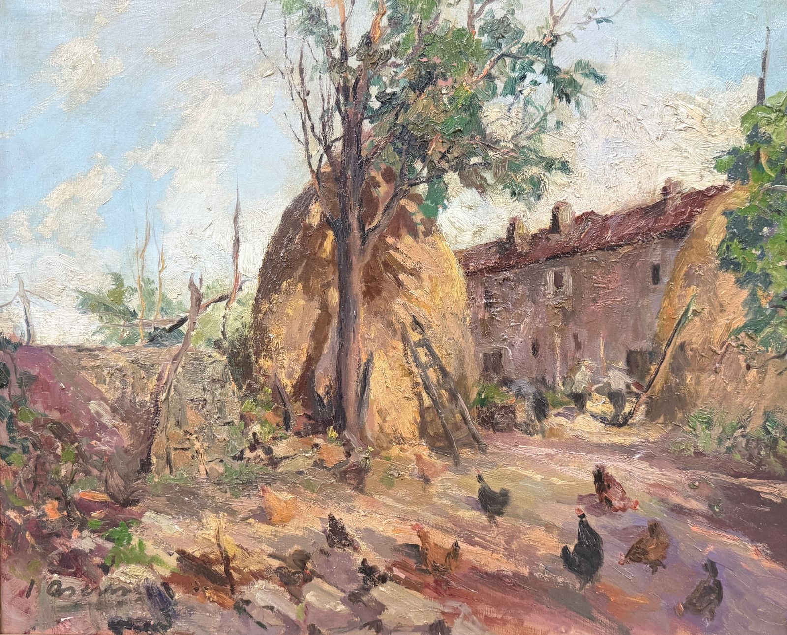 Joaquin Asensio Marine, paysage impressionniste de mas catalan méditerranéen, huile sur toile, Espagne, années 1930 photo furniture