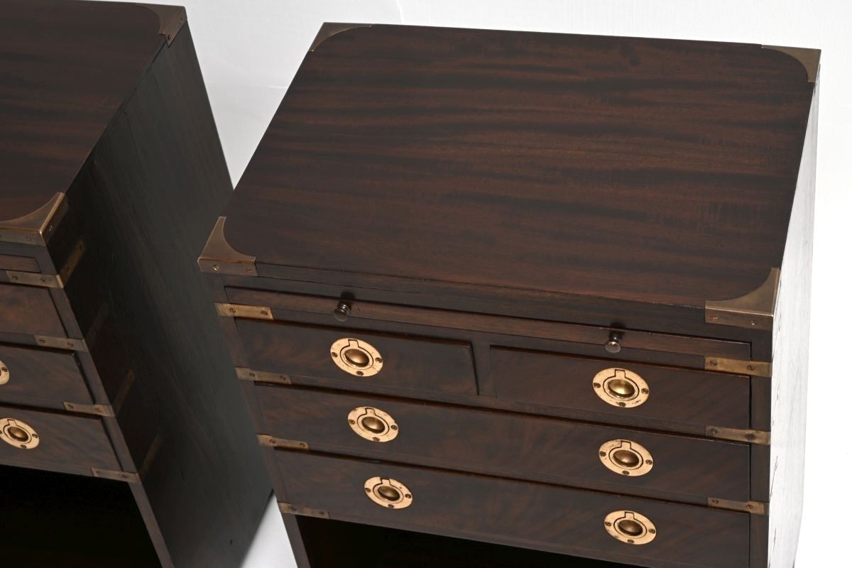 photo furniture Pair Of Antique Mahogany Military Campaign Bedside Cabinets / Side Tables