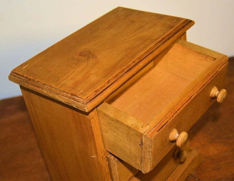 1950s Three Draw Pine Cabinet Drawer Wooden Desk Industrial Specimen Collectors Apprentice Antique Vintage photo 110.0