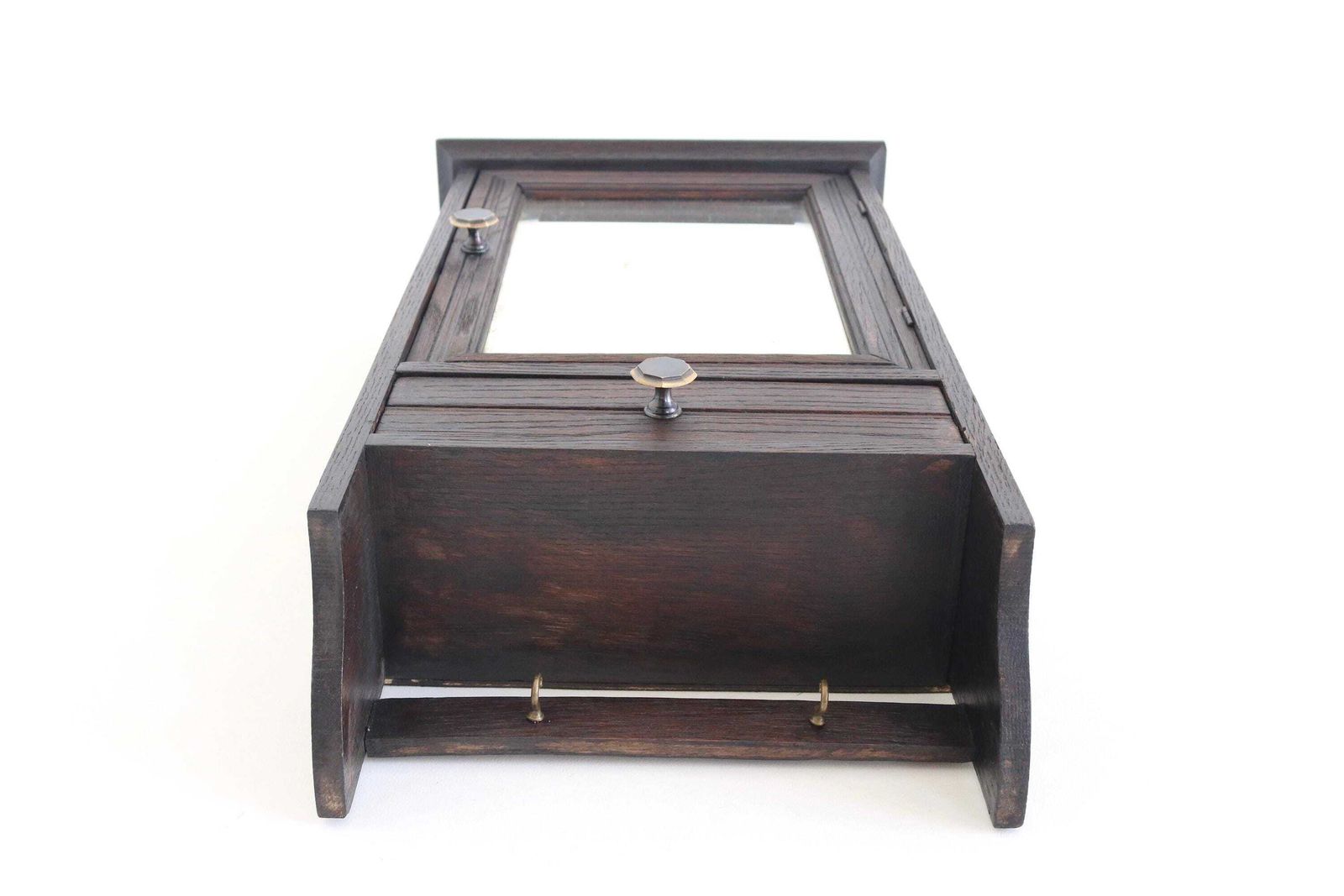 photo buy Antiek Eikenhouten Wandkastje met Spiegel, Lade & Haken, art deco Gangkast