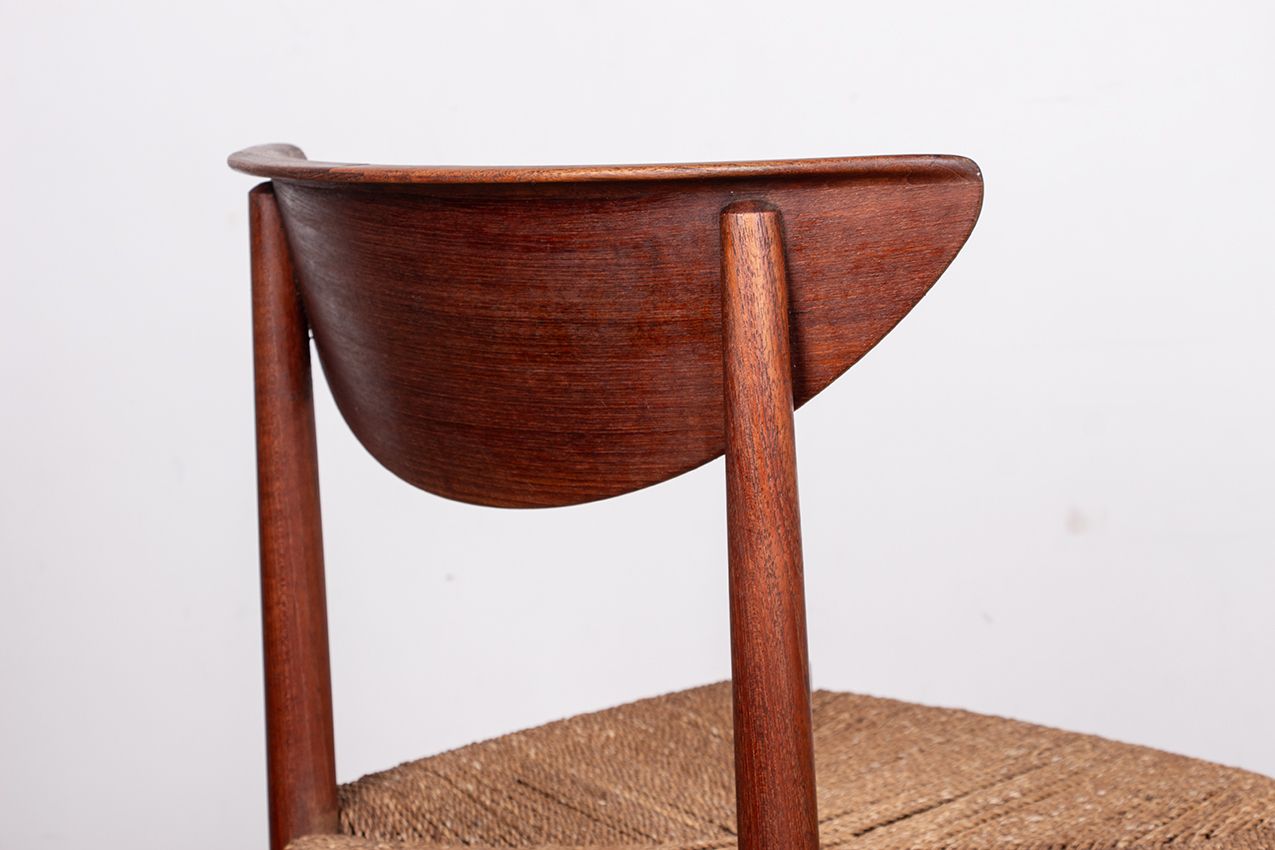 photo vintage Ensemble de 6 chaises danoises en teck et jonc de mer, modèle 316, par Peter Hvidt et Orla Mølgaard Nielsen pour Søborg Møbelfabrik.