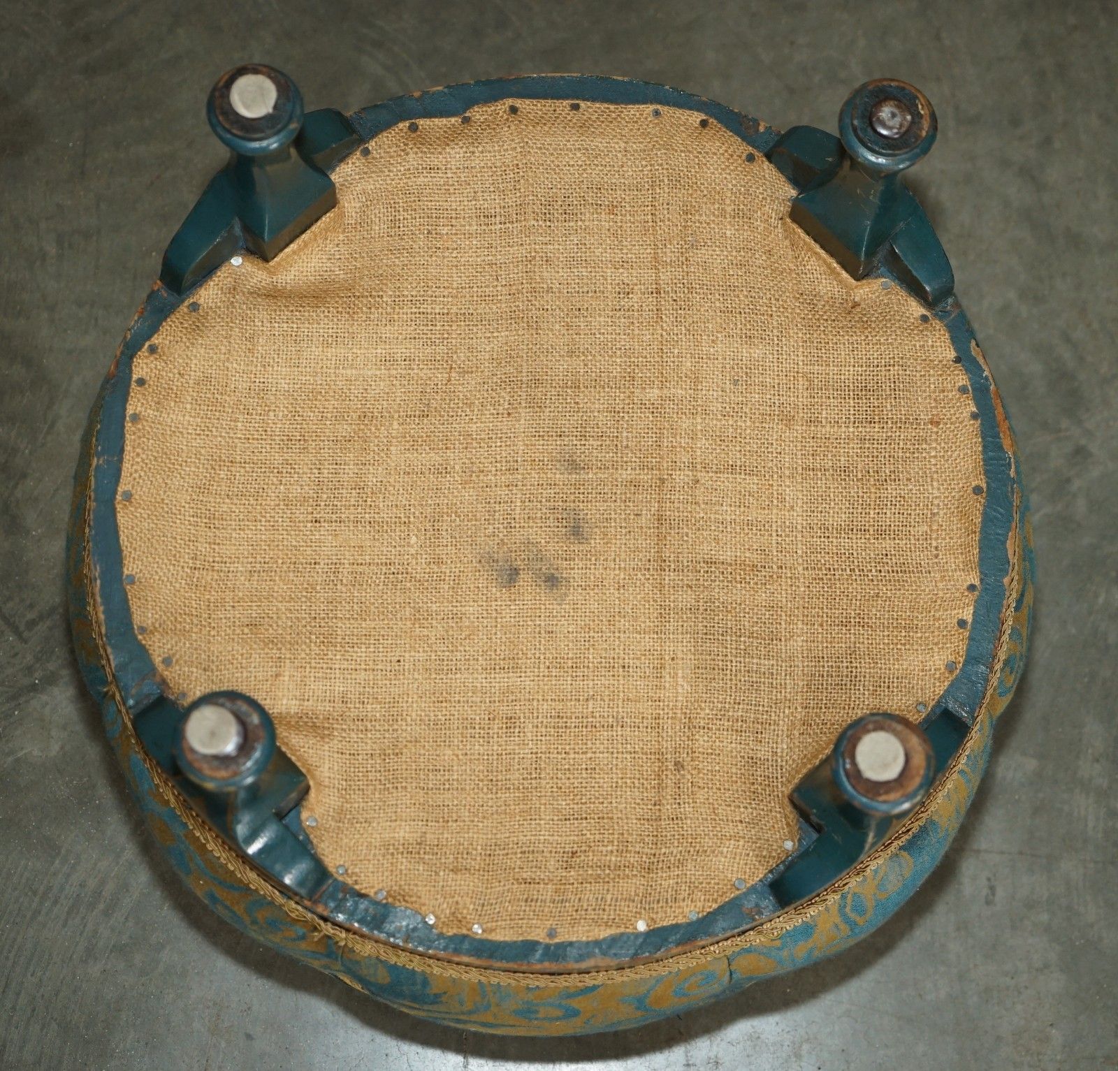 Furniture Four Antique Green Chinese Chinoiserie Footstools Pouffes Part Of A Large Suite photo