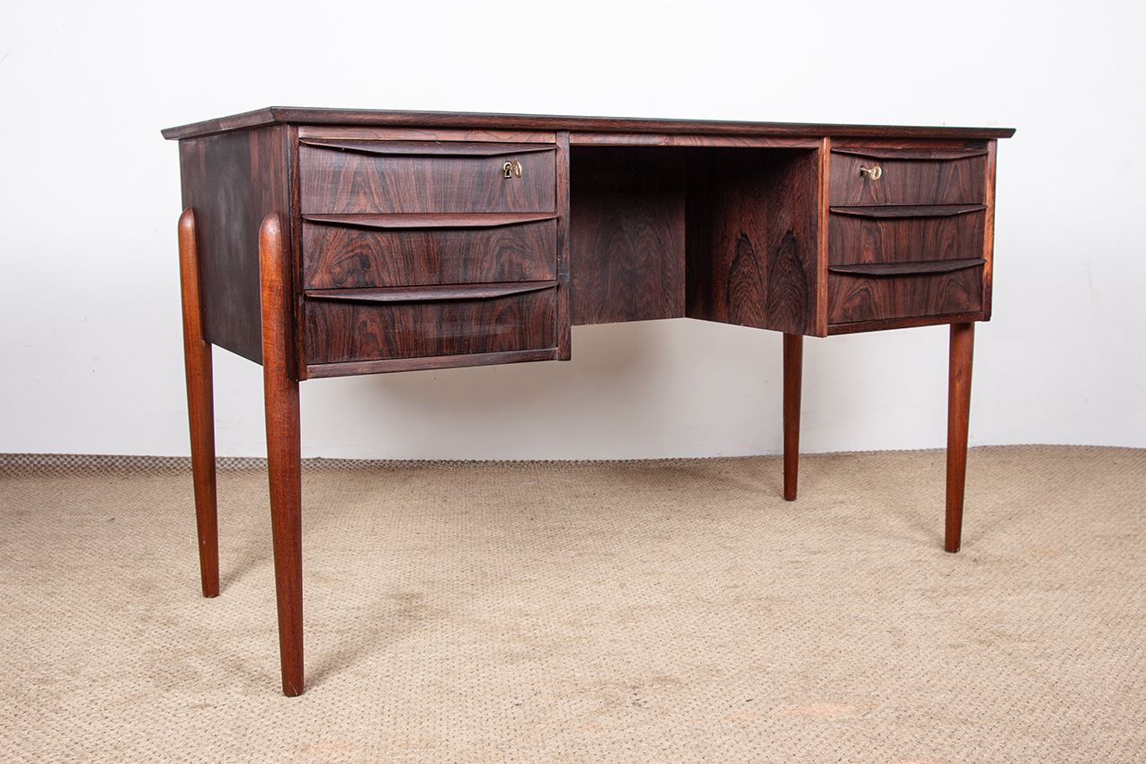 Danish Rosewood Desk With Teak Legs By Johannes Andersen, 1960.