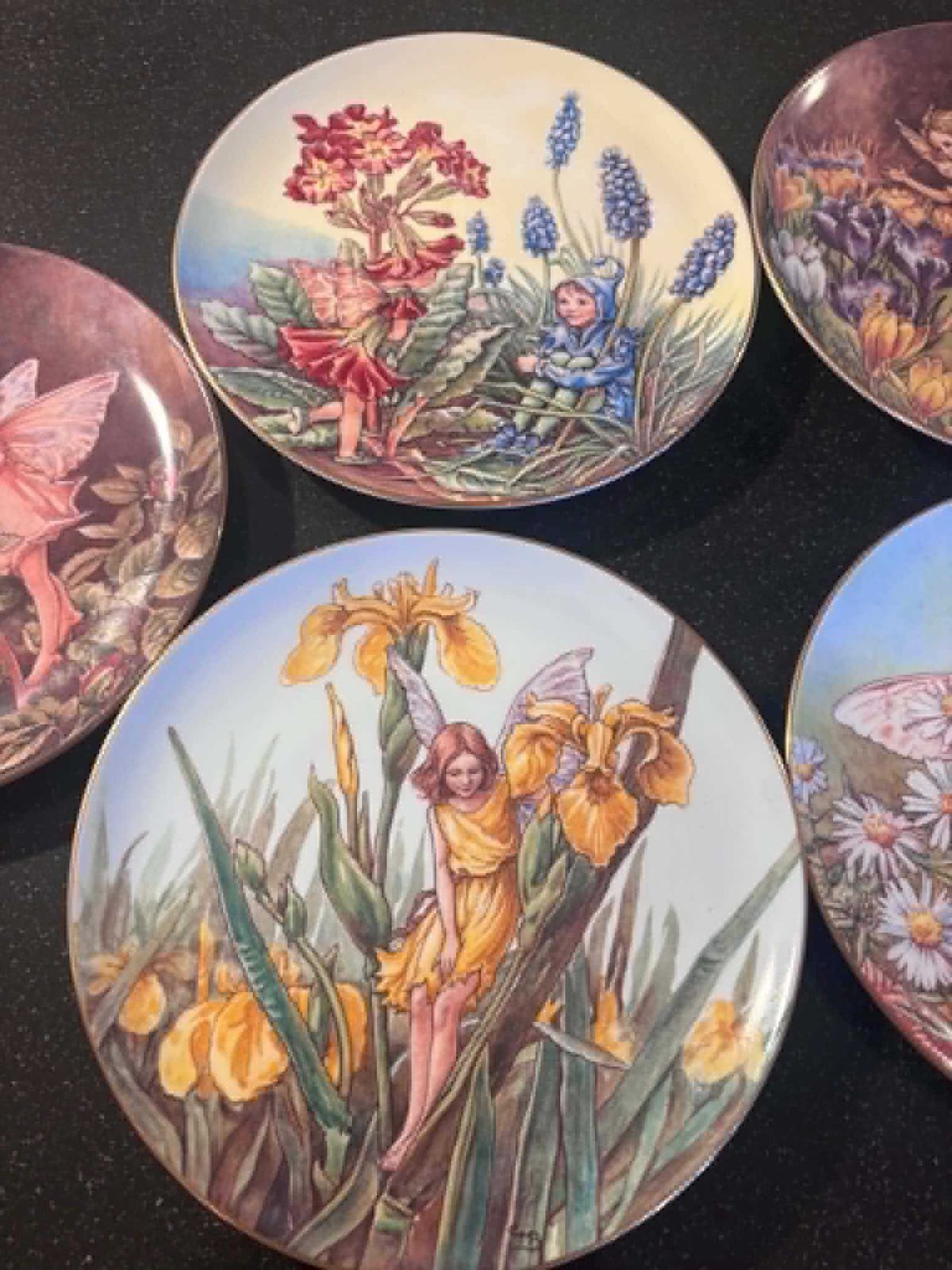 Vintage Flower Fairies Collector Plates Set van 7 – Border Fine Bone China England – Cicely Mary Barker – Festival – Genummerd – Gouden Rand photo 166.0