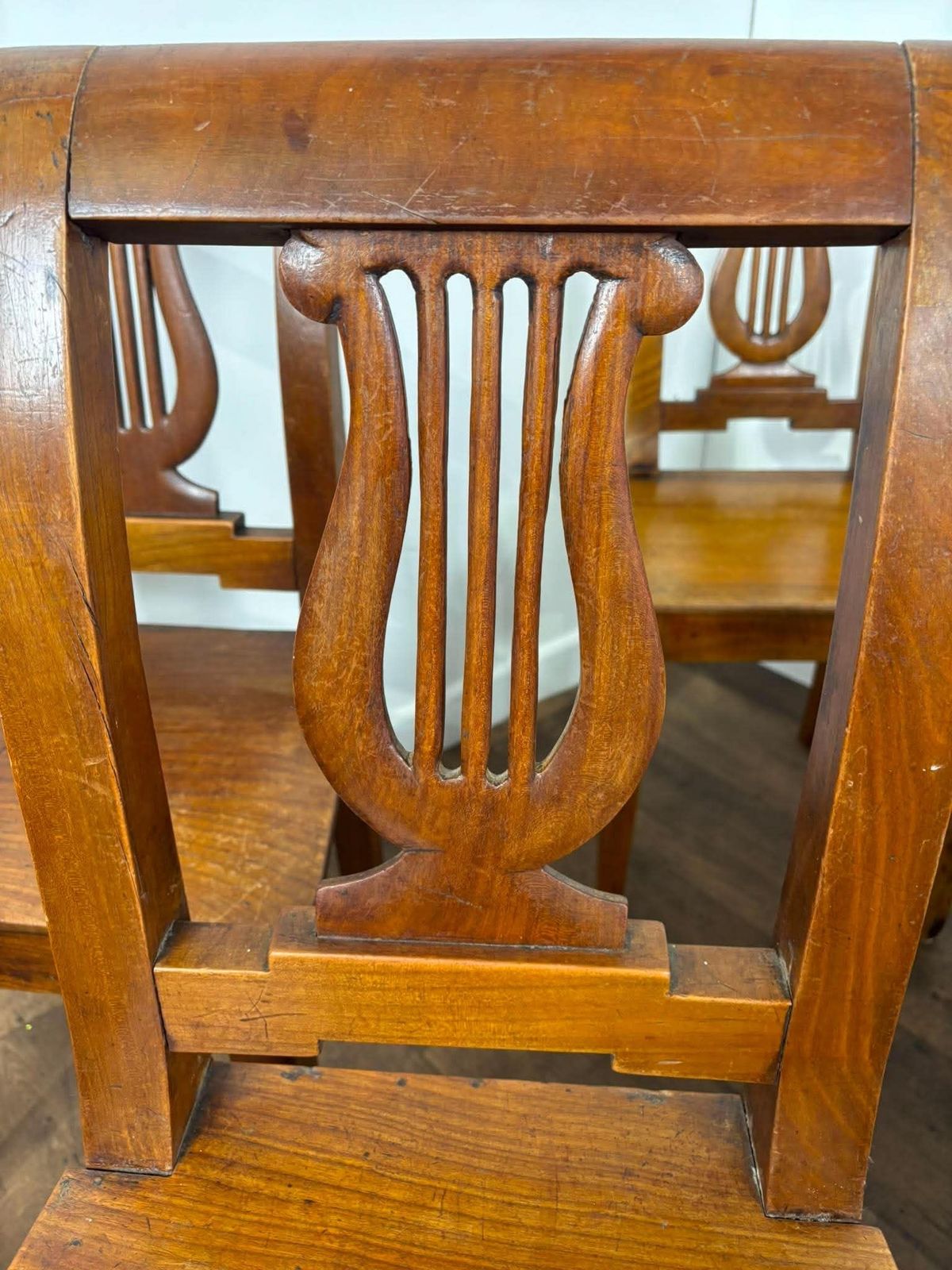 Antique Set Of Five Mahogany Lyre Back Dining Chairs photo vinterior