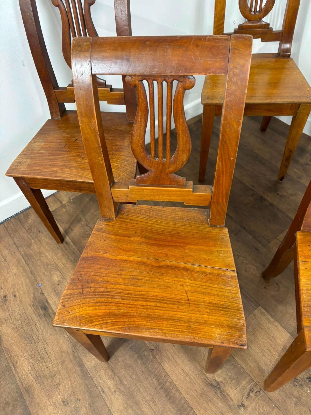 Antique Set Of Five Mahogany Lyre Back Dining Chairs photo buy