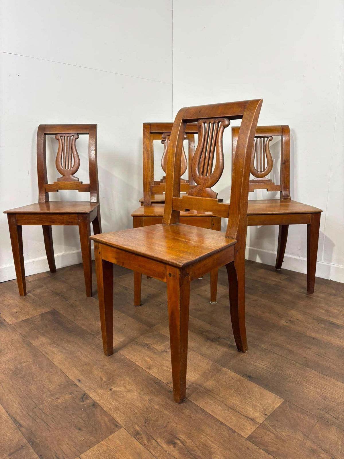 Antique Set Of Five Mahogany Lyre Back Dining Chairs photo vintage