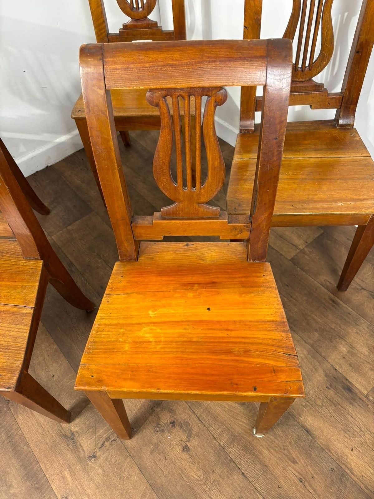 photo for sale Antique Set Of Five Mahogany Lyre Back Dining Chairs