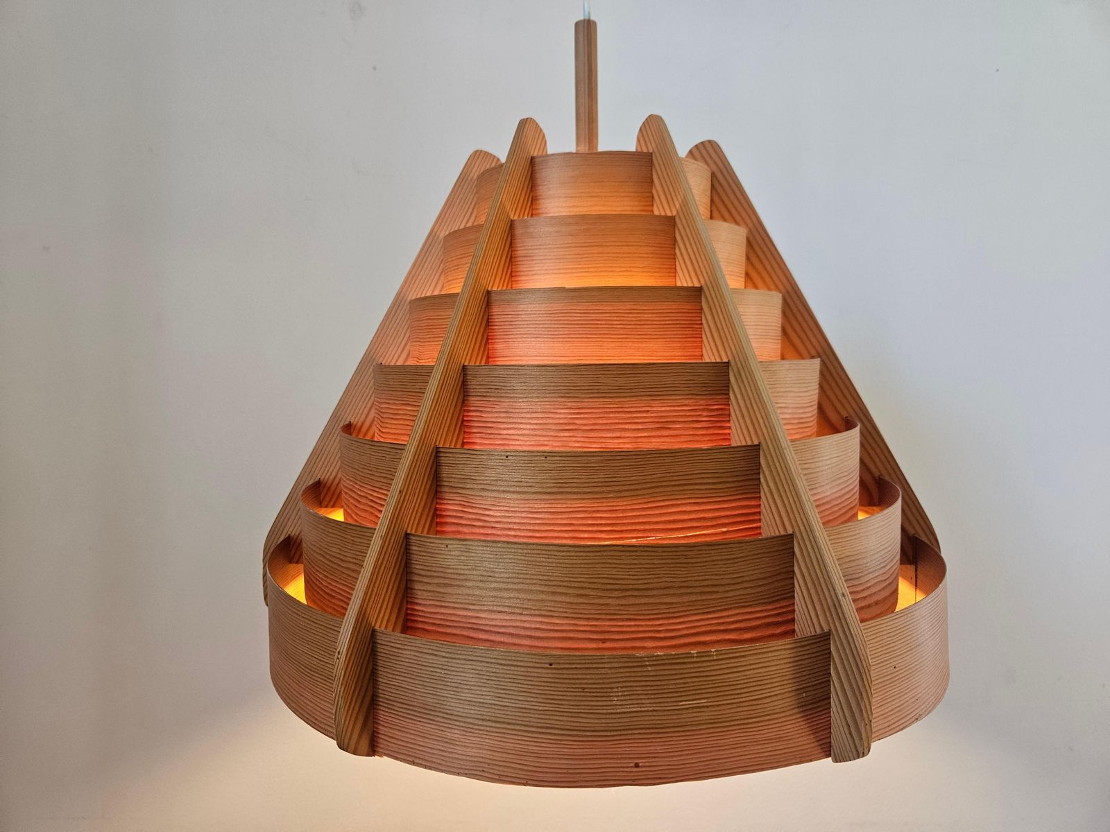 Verlichting Zeldzame grote houten hanglamp, Mid-Century, Hans Agne Jakobsson, Zweden, jaren 1960 photo