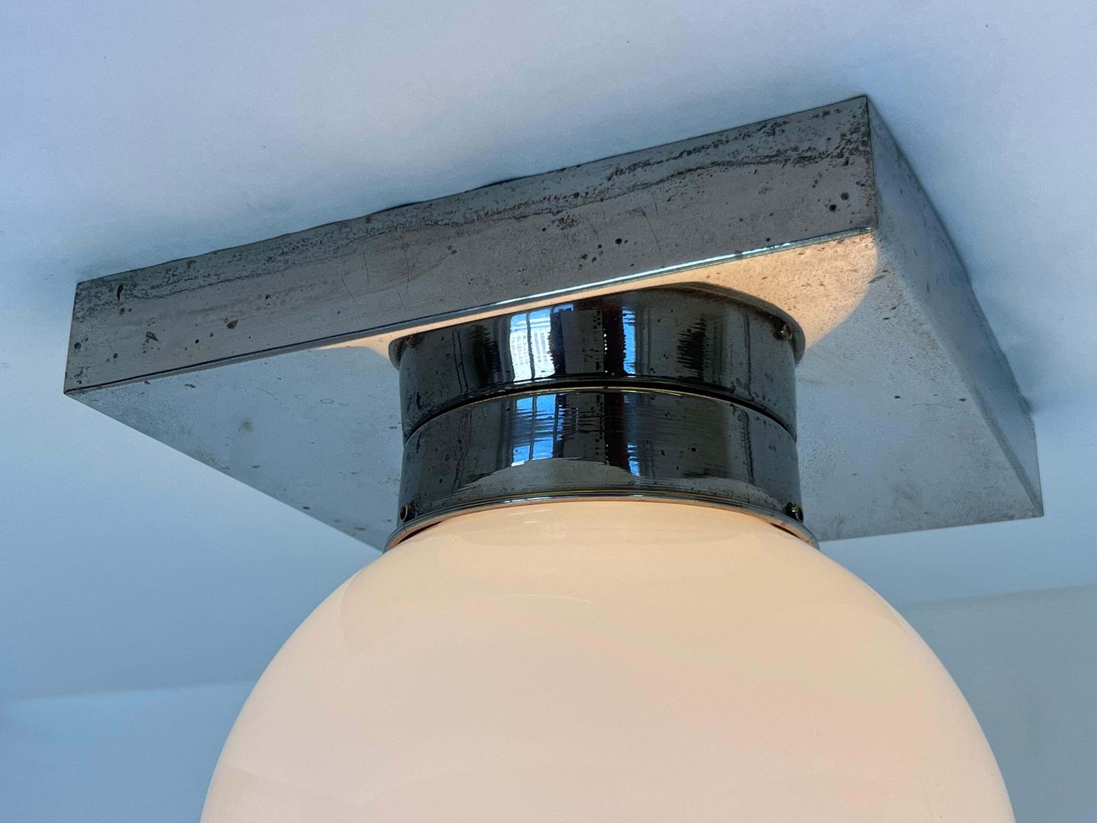 Pair Of Design Chrome And Glass Bauhaus Ceiling Lamps / Flushmounts, 1930s photo Lighting