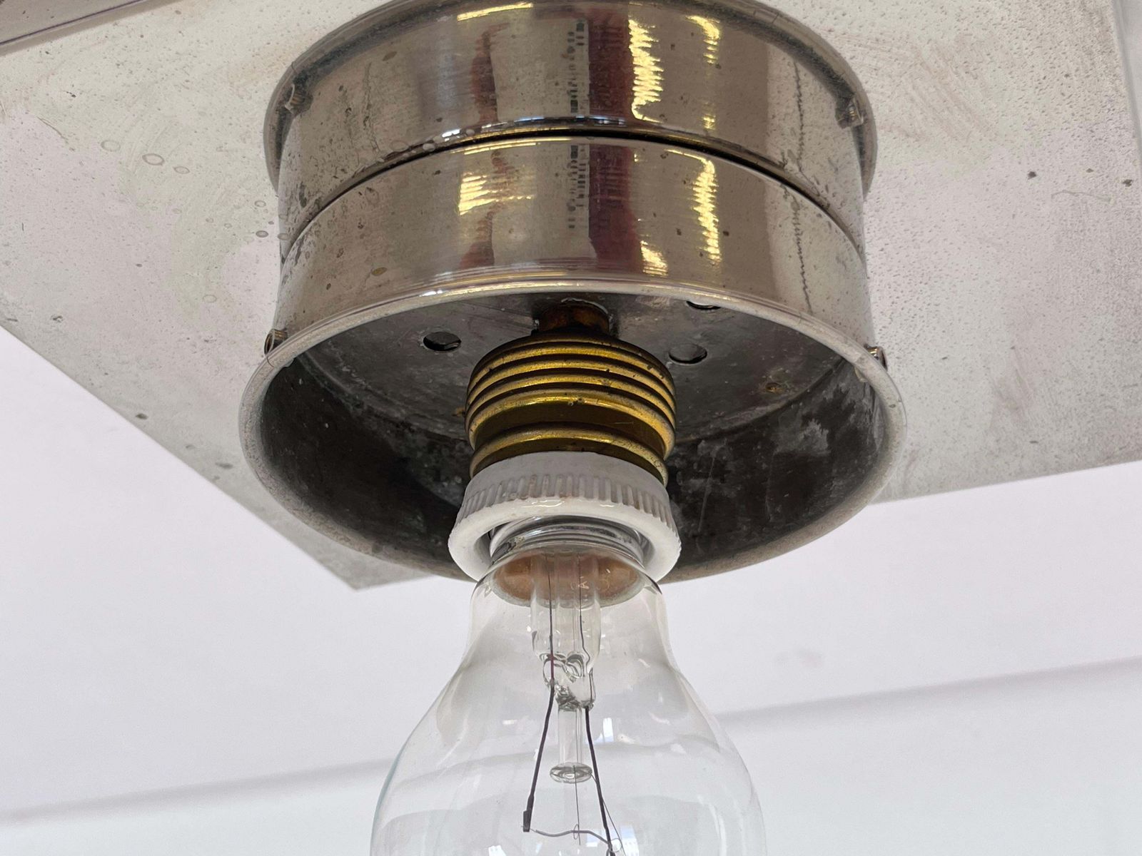 Pair Of Design Chrome And Glass Bauhaus Ceiling Lamps / Flushmounts, 1930s photo vintage