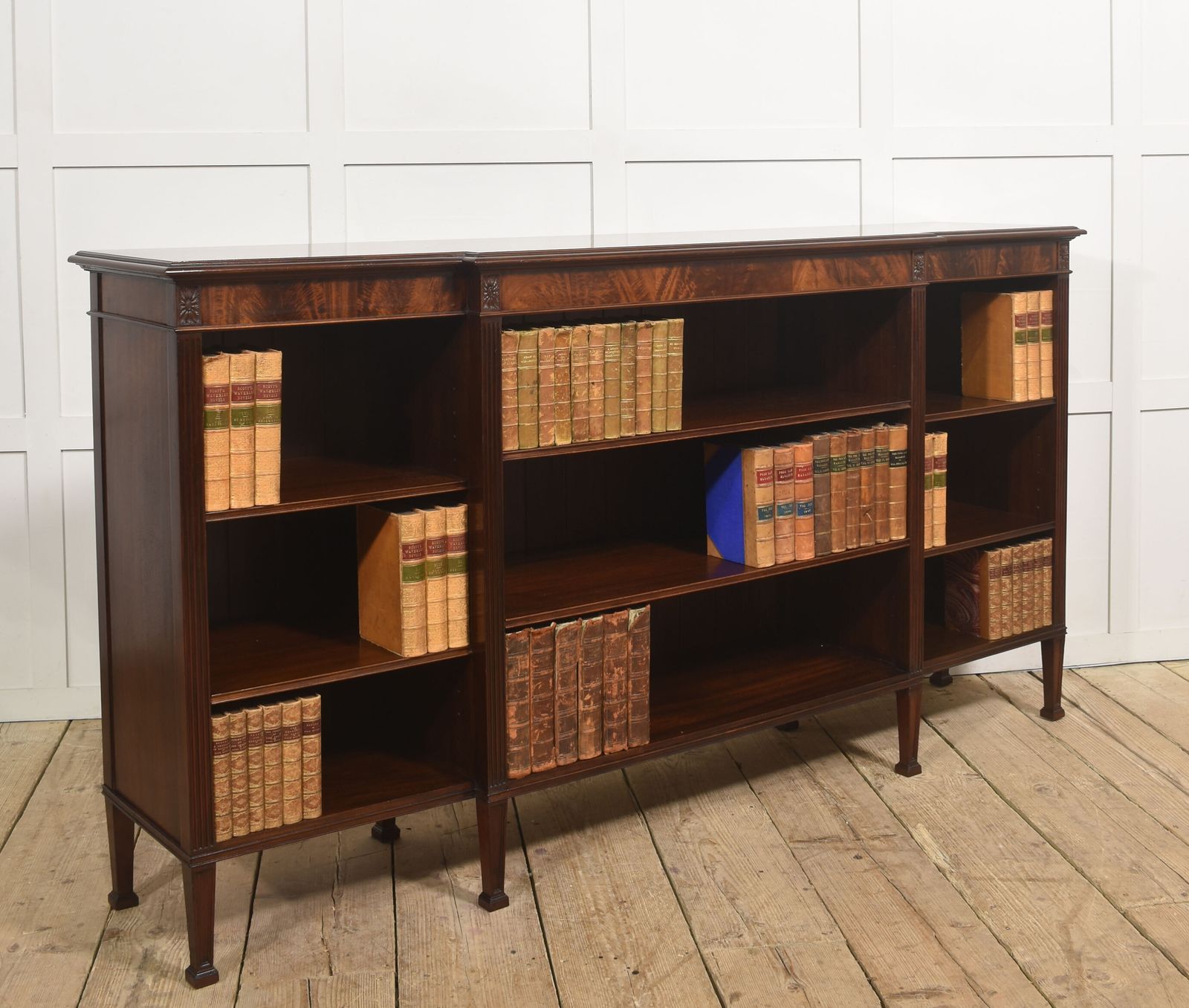 Furniture Large Flame Mahogany Breakfront Open Bookcase photo