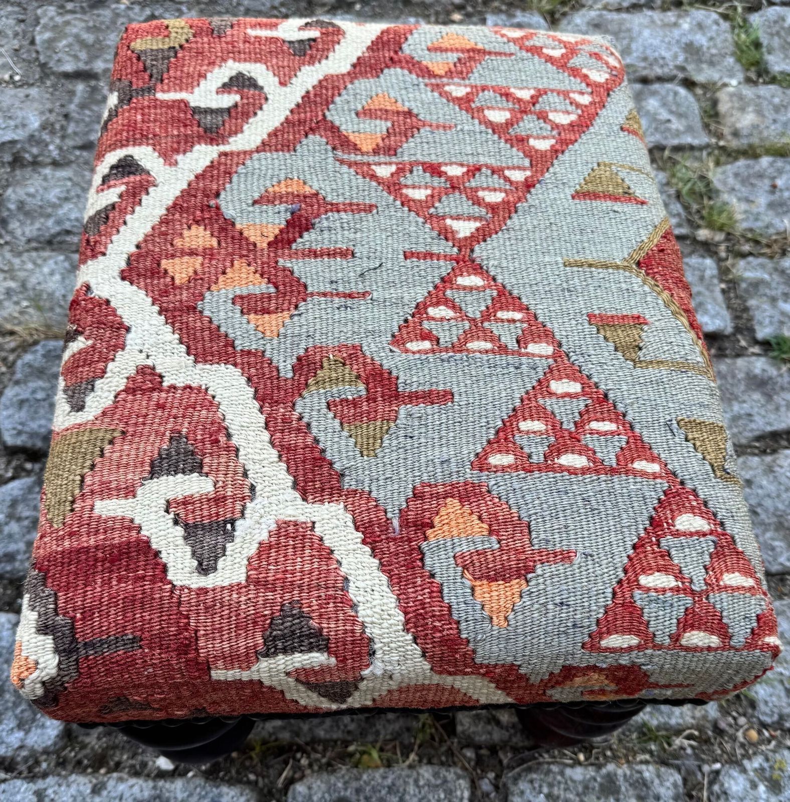 Kilim Covered Stool 0.42m X 0.31m X H0.25m photo vinterior