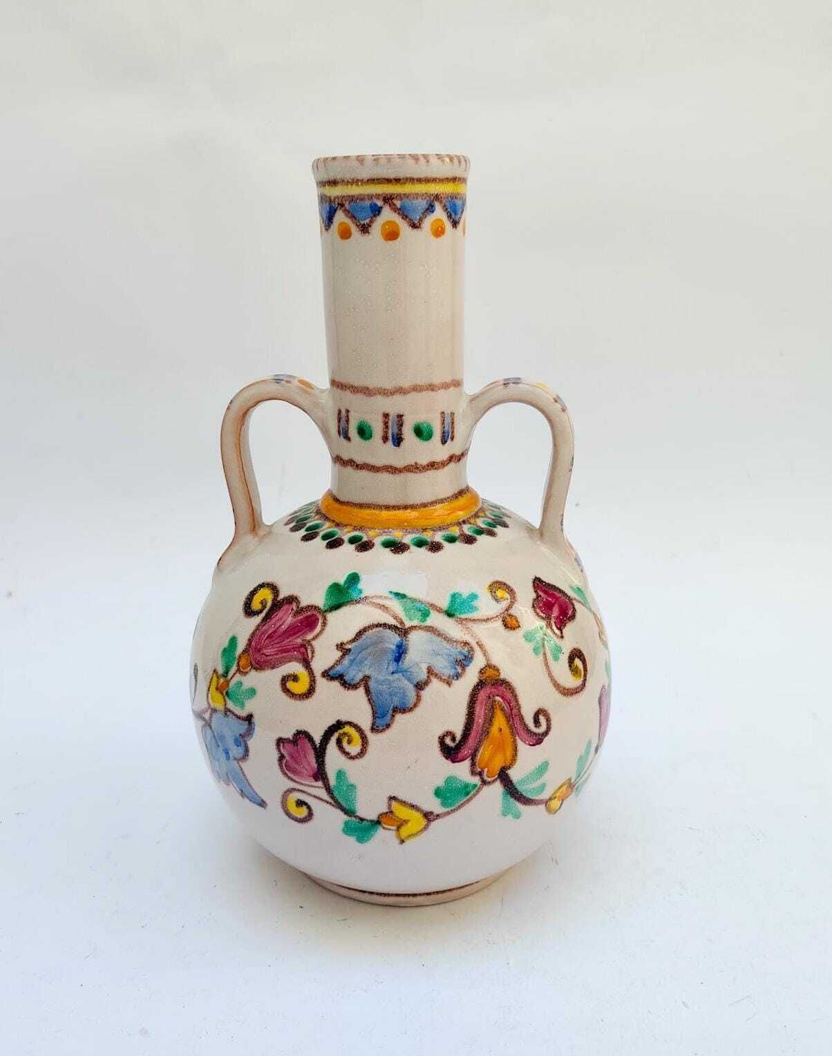Ceramic Vase By Vincenzo Pinto, Vietri Sul Mare, Floral Design, Italian Mid Century Home photo furniture