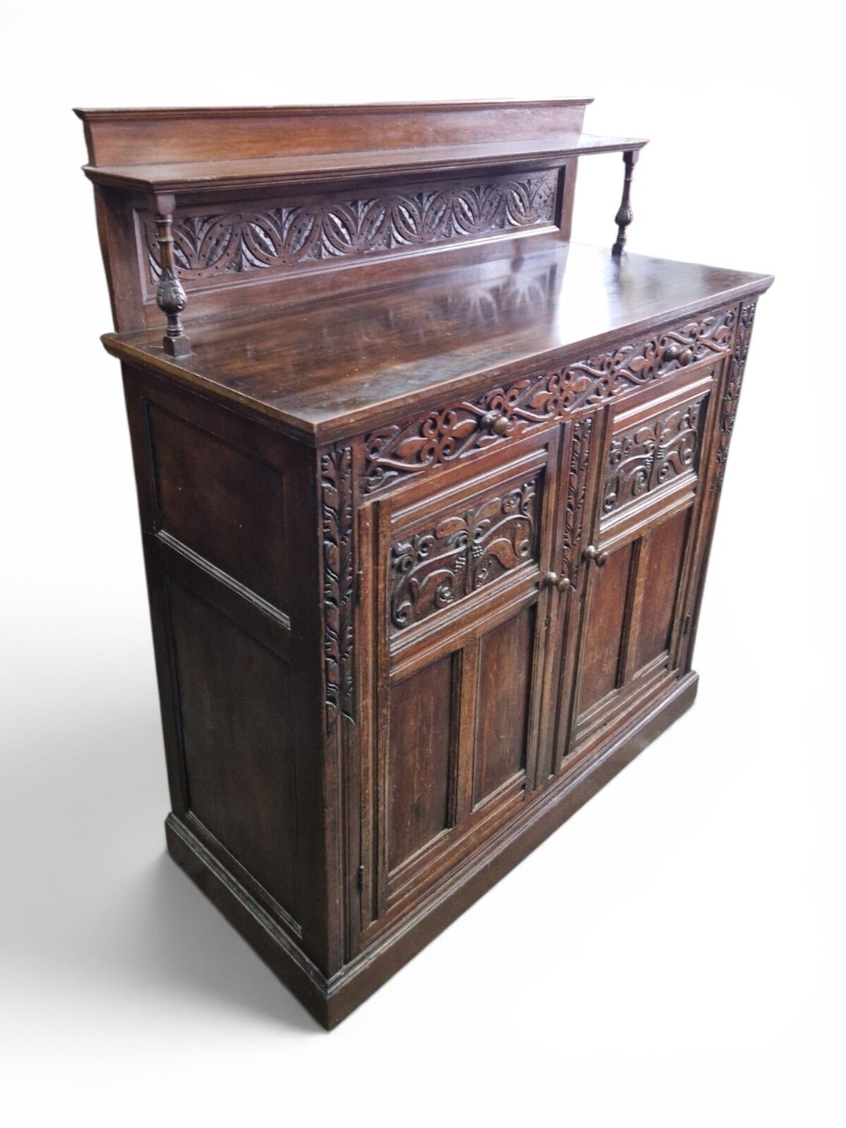 Antique Carved Oak Buffet Sideboard Cabinet Dresser Display Cupboard Storage photo vintage