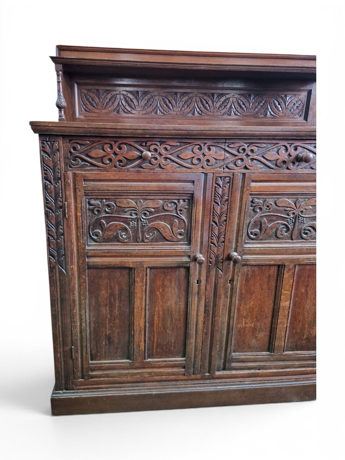 350.0 Antique Carved Oak Buffet Sideboard Cabinet Dresser Display Cupboard Storage photo