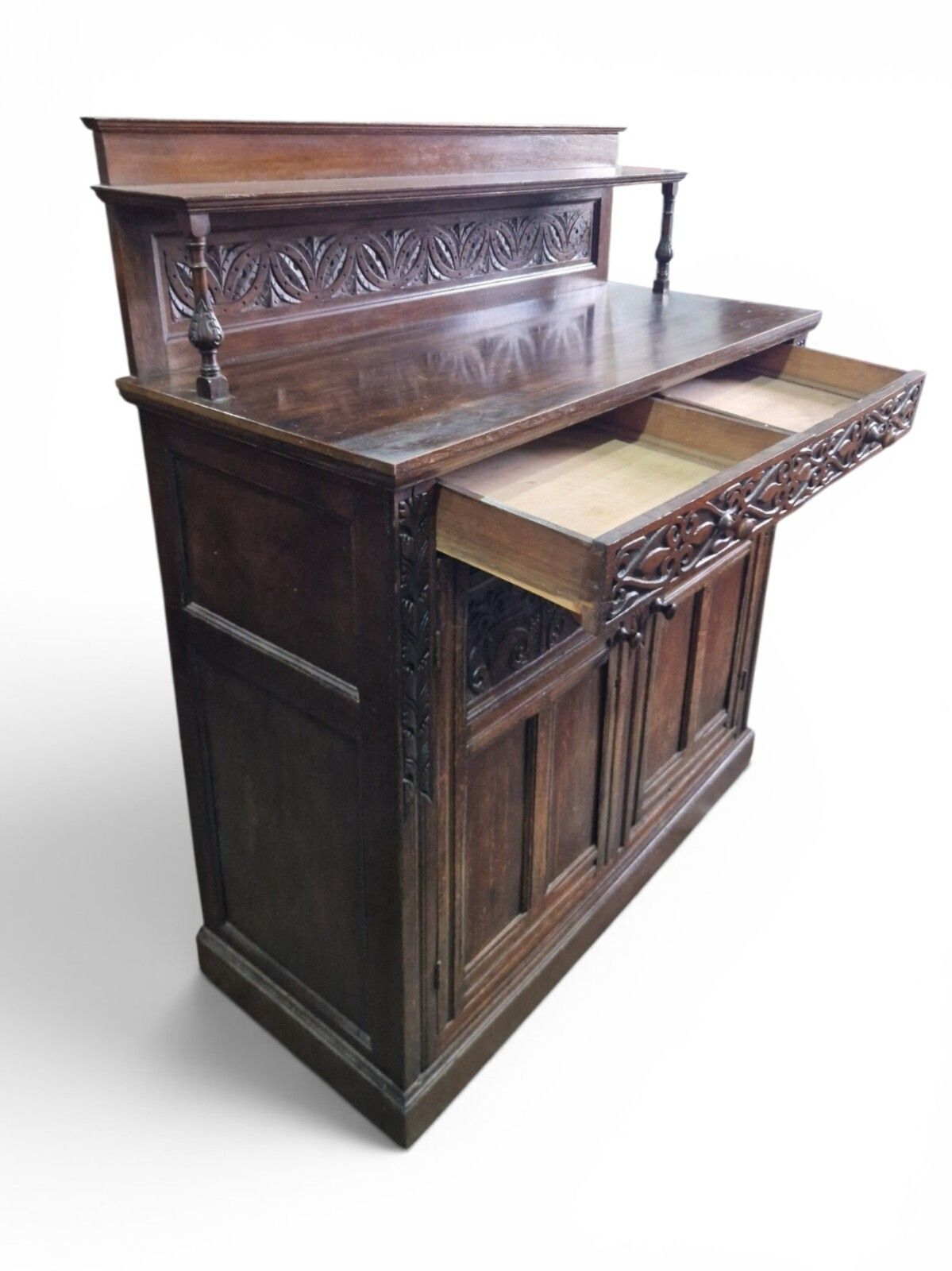 photo buy Antique Carved Oak Buffet Sideboard Cabinet Dresser Display Cupboard Storage