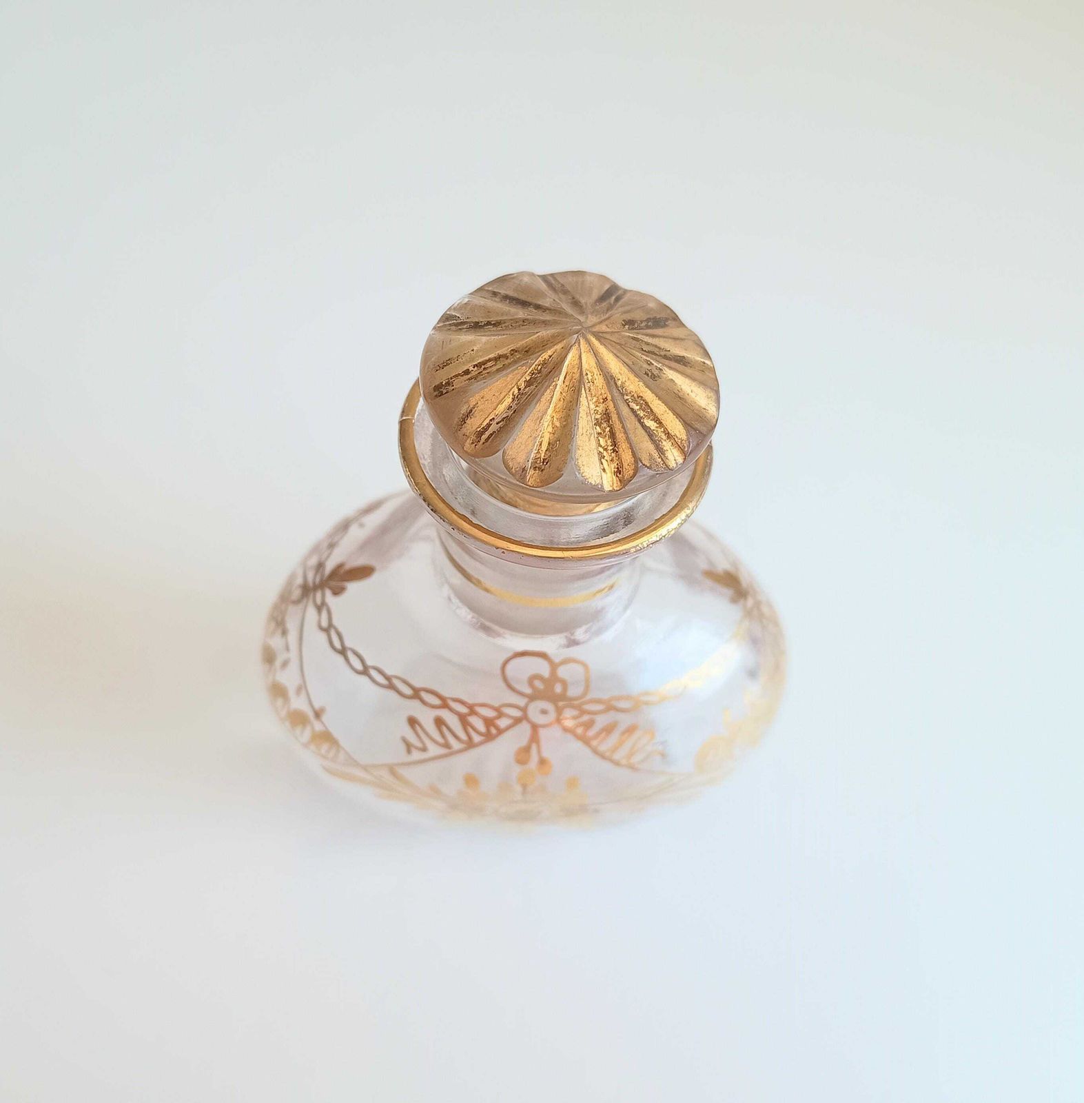 Antique French Gilt Perfume Bottle: Baccarat Circle Napoleon III Era Crystal Scent C 1900 photo 85.0