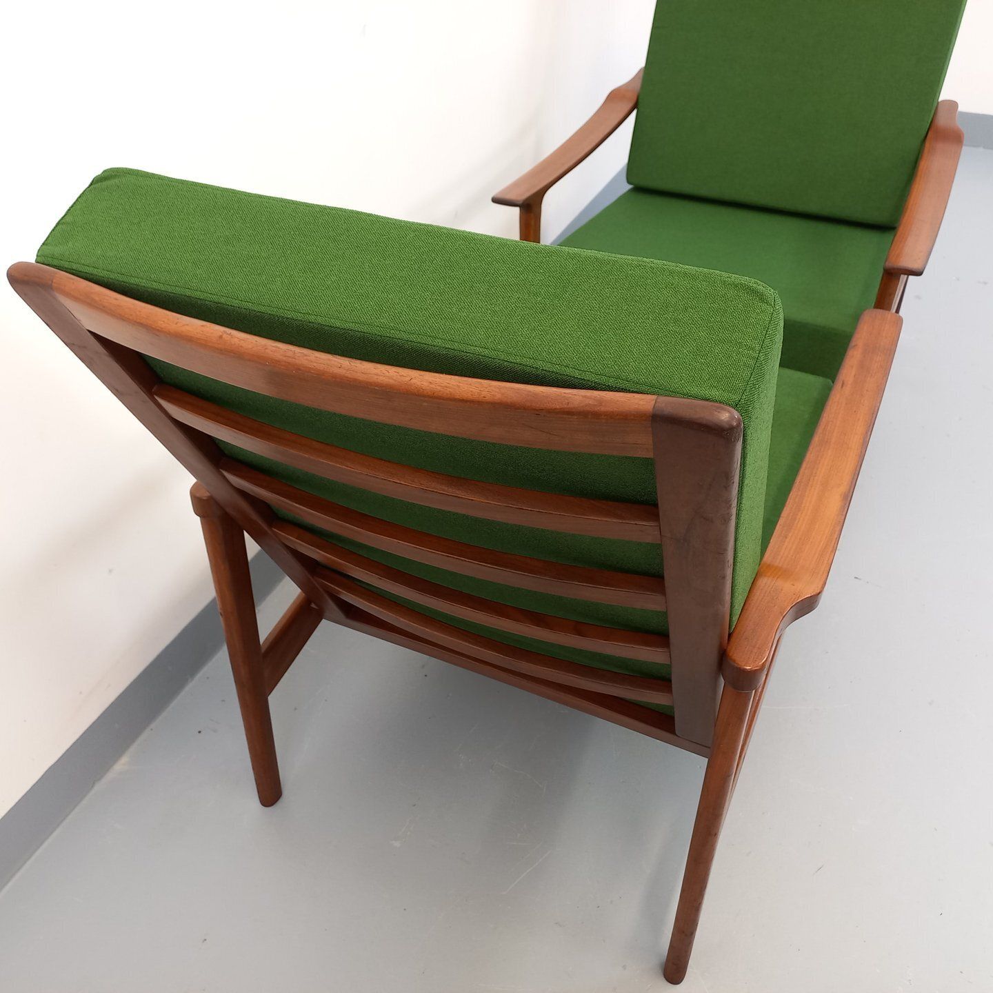 photo for sale 2 Scandinavian Armchairs In Teak And Green Fabric