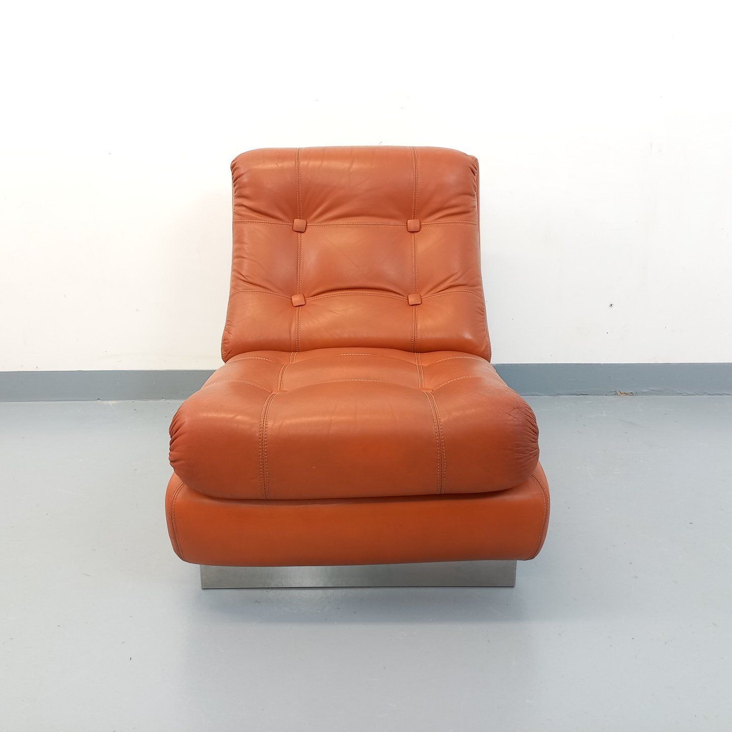 Roche Bobois stijl chaise longue in verchroomd metaal en leer photo furniture