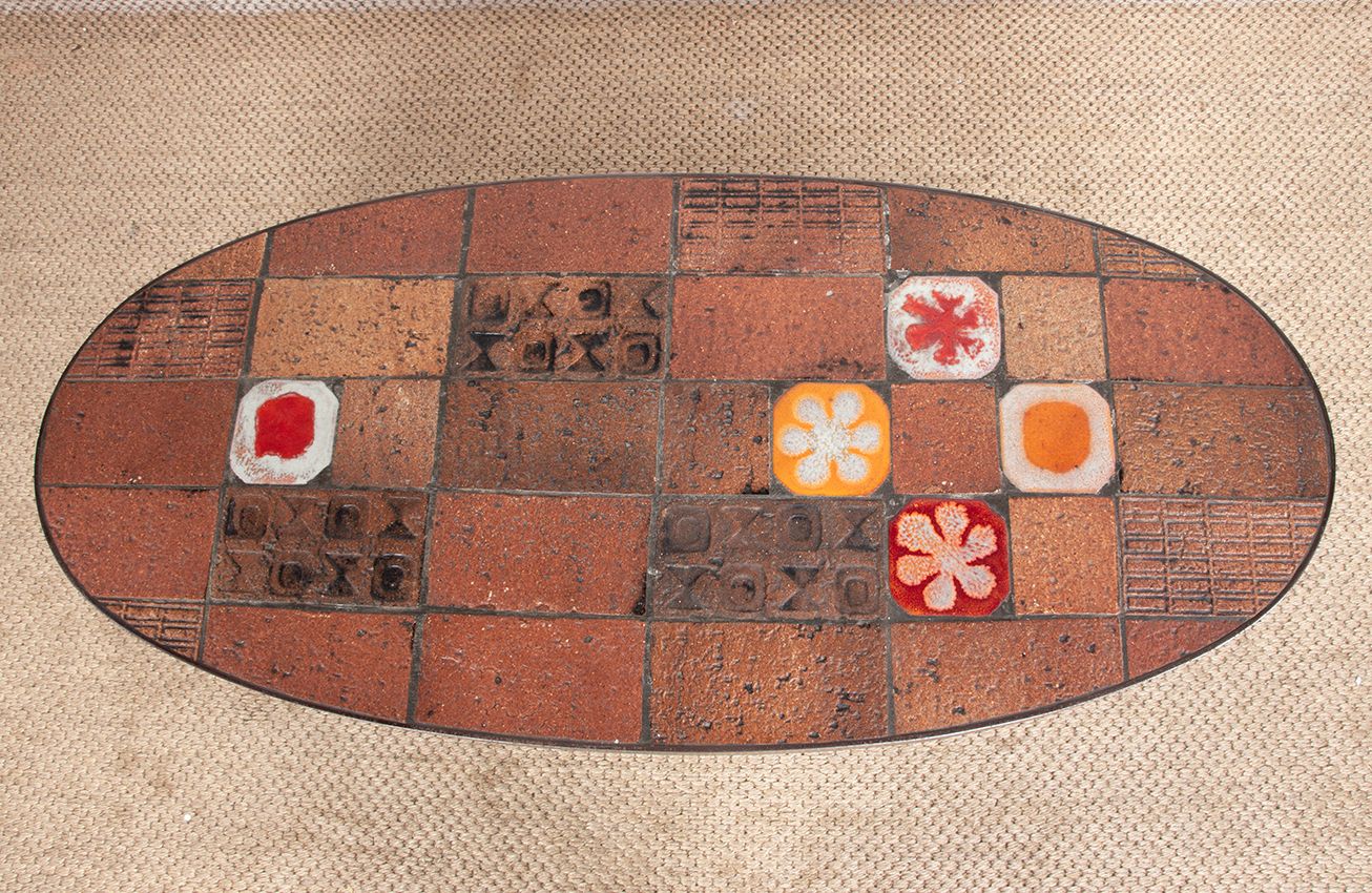 Lava Stone, Ceramic, And Steel Coffee Table By Jean Jaffeux, 1960. photo buy