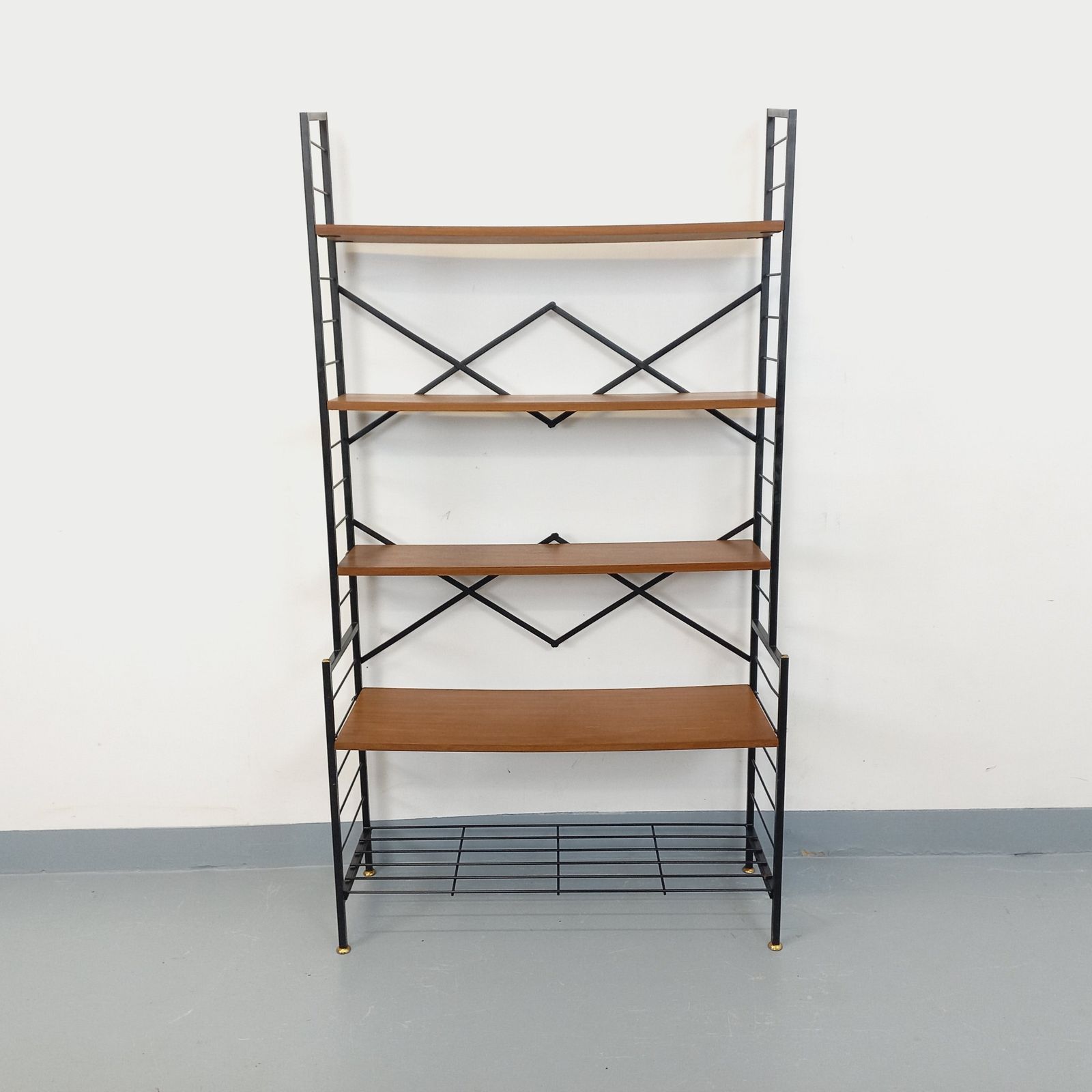 Italian Teak And Black Metal Bookcase photo furniture