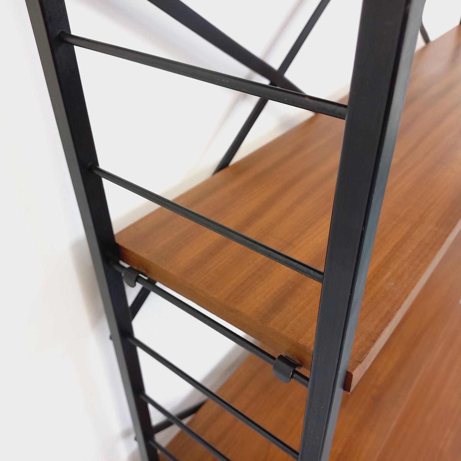 photo for sale Italian Teak And Black Metal Bookcase