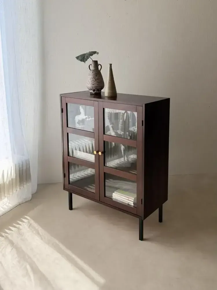 Mid-Century vitrinekast donker hout glas
