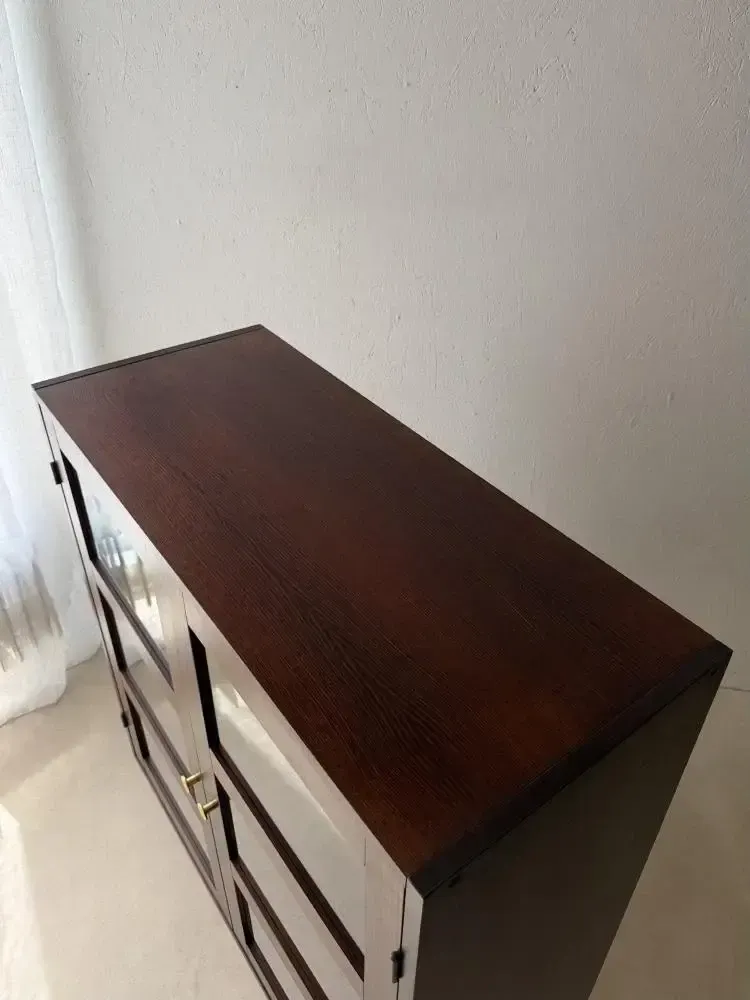 Mid-Century vitrinekast donker hout glas photo 808.0