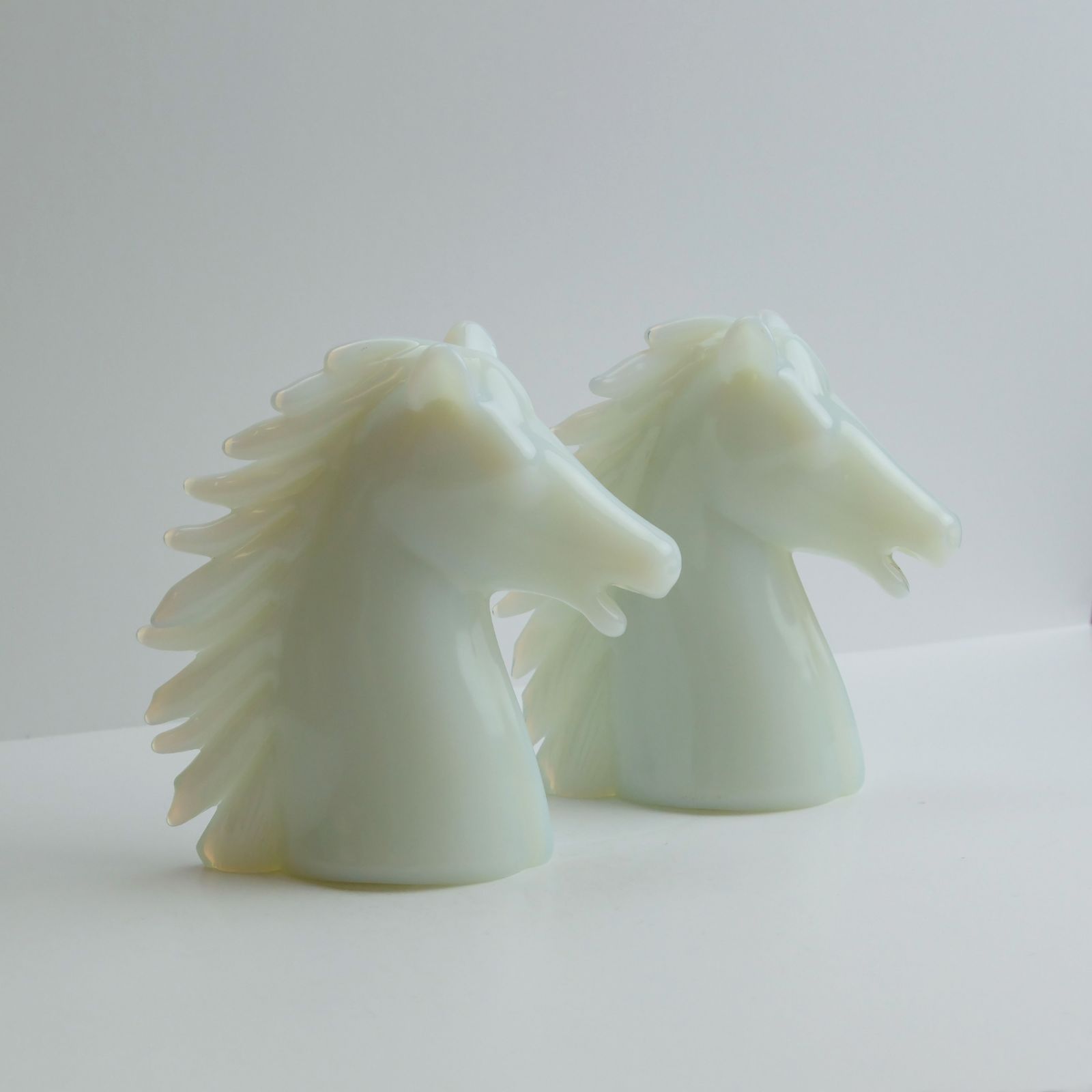 Pair Of Stelvia Opalina Fiorentina Opaline Glass Horse Head Sculptures, Italy, 1960s photo furniture