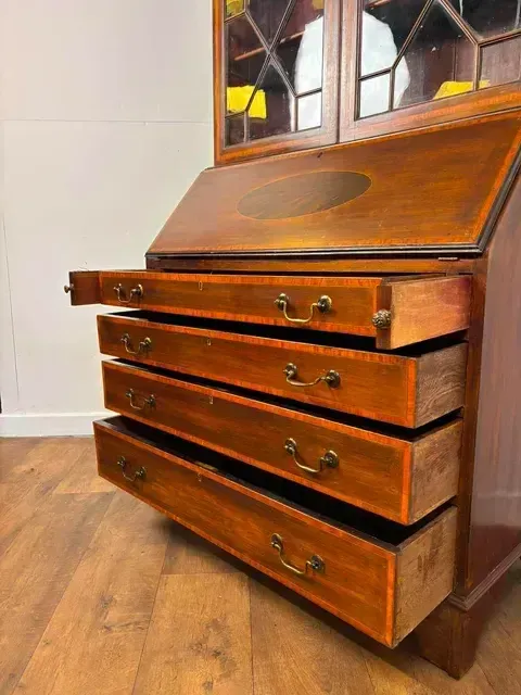 Edwardian Sheraton Style Inlaid Mahogany Bureau Bookcase photo Furniture