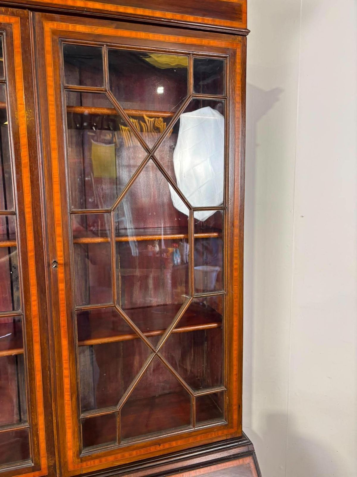 Edwardian Sheraton Style Inlaid Mahogany Bureau Bookcase photo 529.0