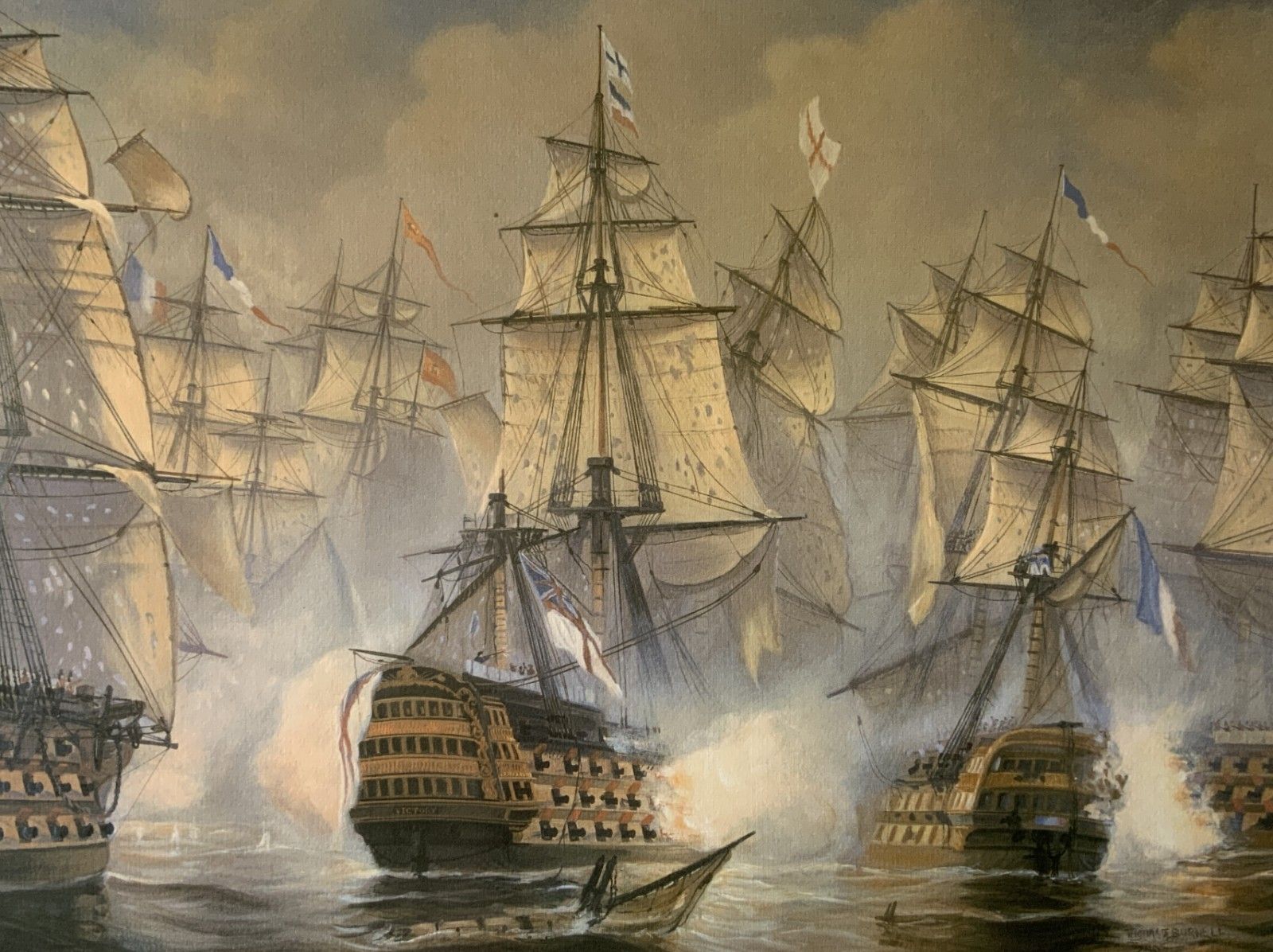 Battle Of Trafalgar Seascape Lithograph Print Signed Artist's Proof (4of4) photo furniture