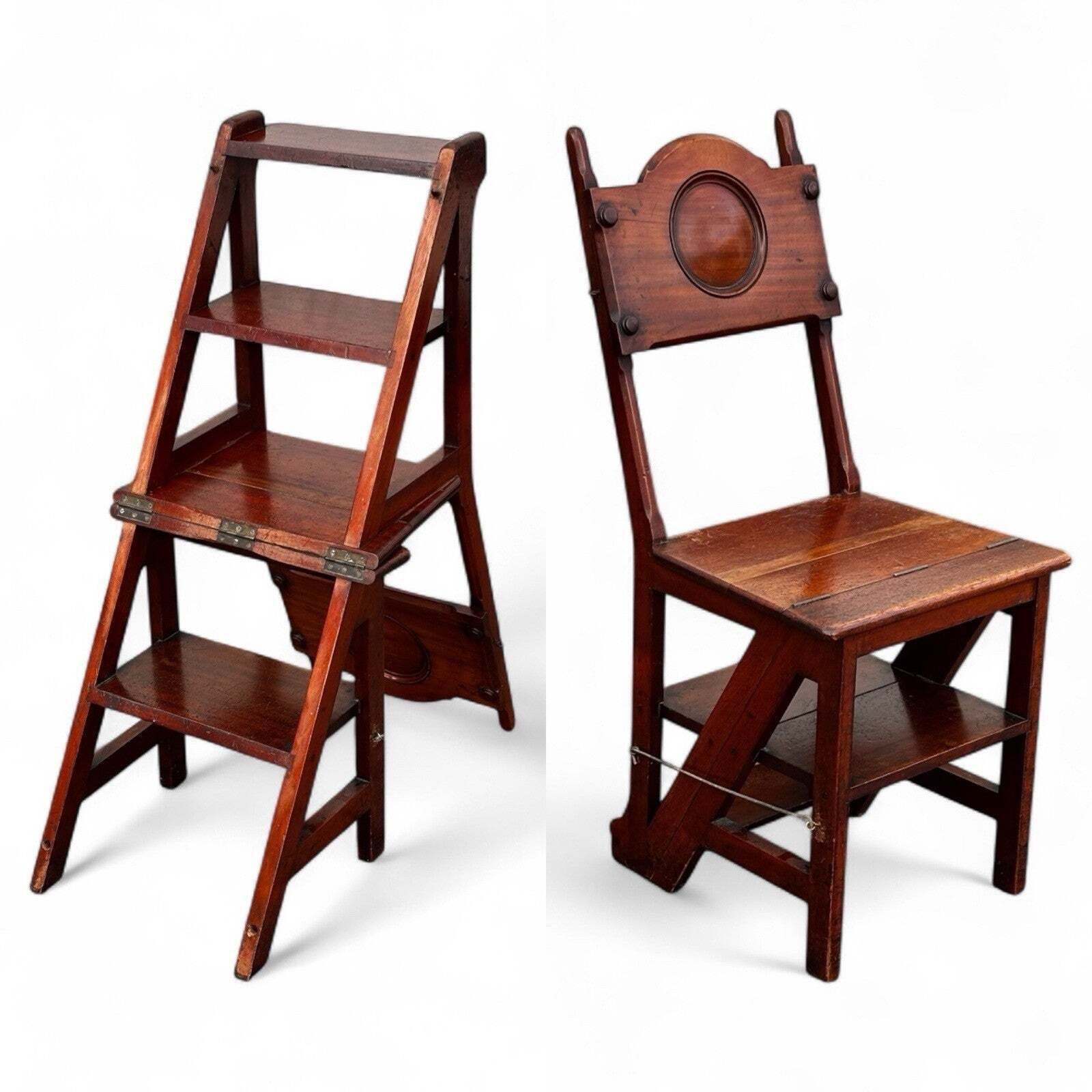Victorian Metamorphic Mahogany Chair That Folds Over Into Library Steps photo for sale