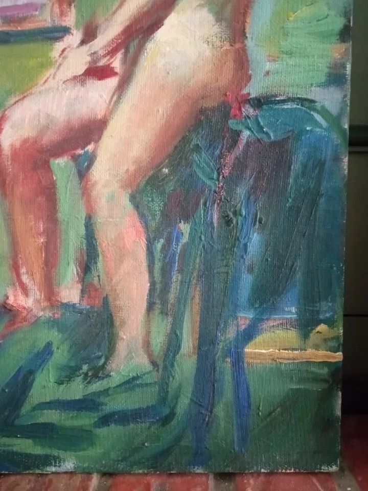 Antiek impressionistisch olieverfschilderij op paneel - Vrouwelijk naakt portret | 20e eeuw photo for sale