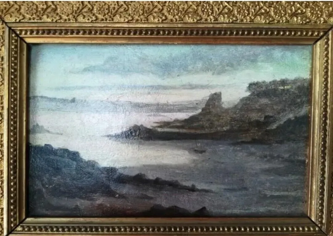 Antique Impressionist Seascape Oil Painting On Panel | 20th Century photo furniture