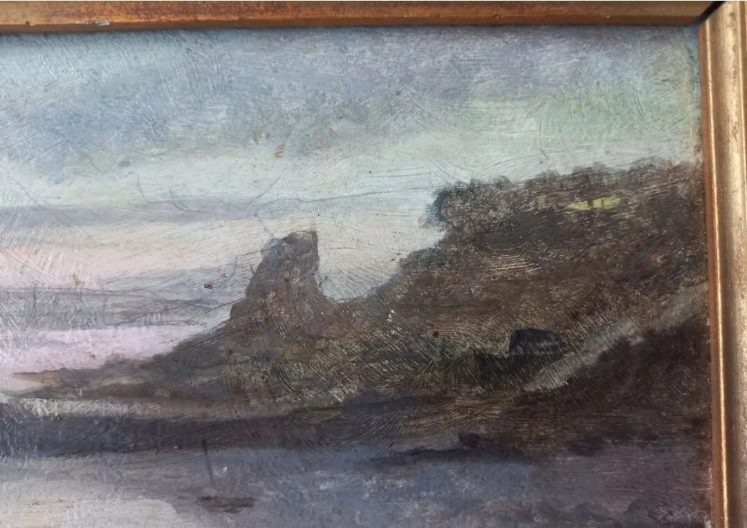 Antique Impressionist Seascape Oil Painting On Panel | 20th Century photo for sale