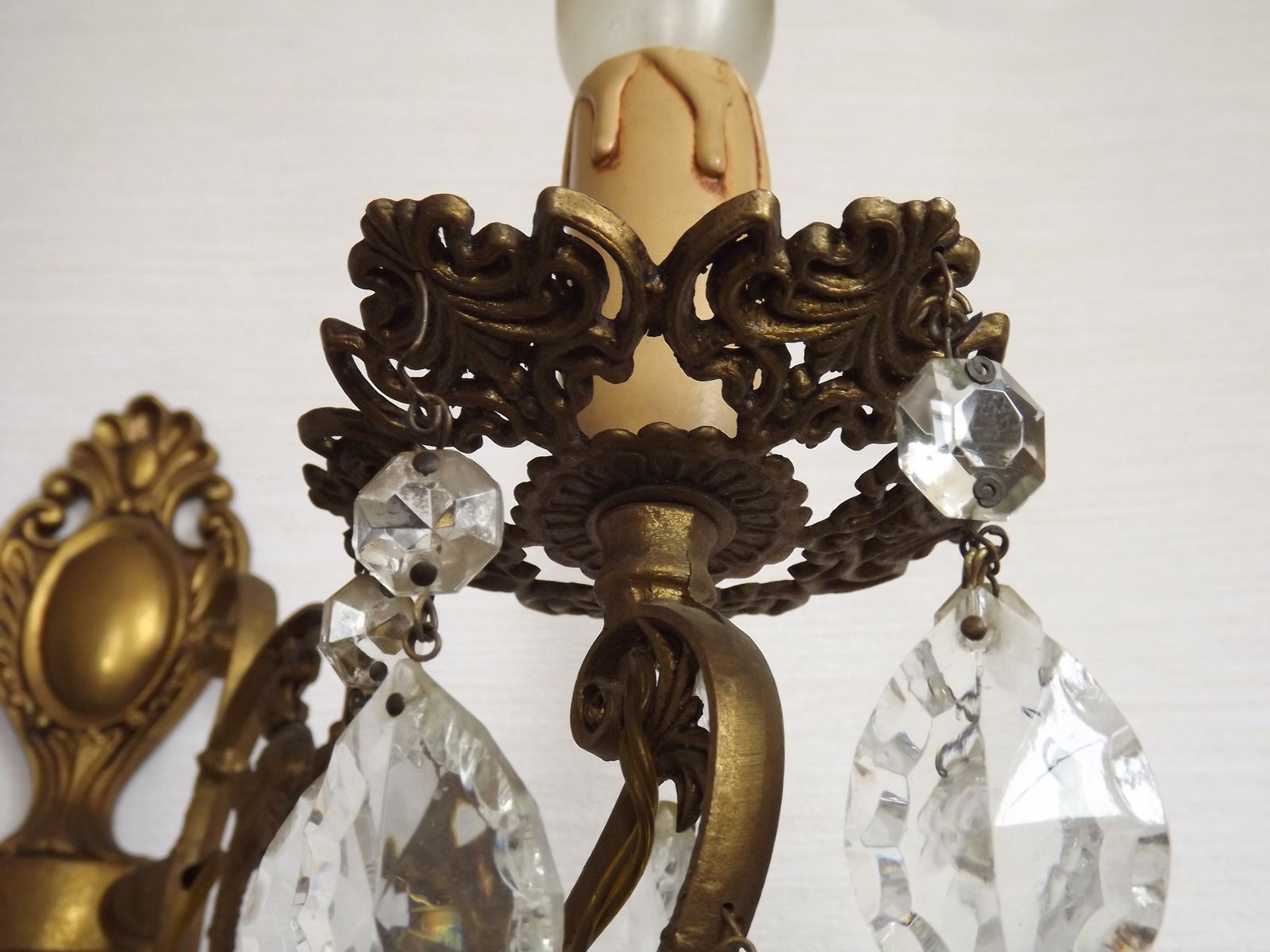 French Vintage Double Bronze & Crystal Wall Light   Stylized Dolphin Detail photo buy