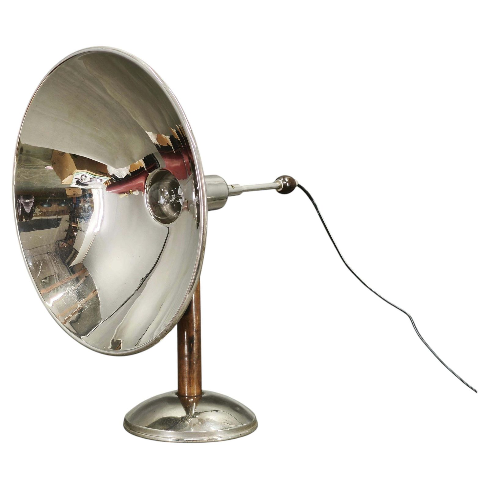 Bauhaus chromen tafellamp met beuken handgreep, Tsjecho-Slowakije, jaren 1930