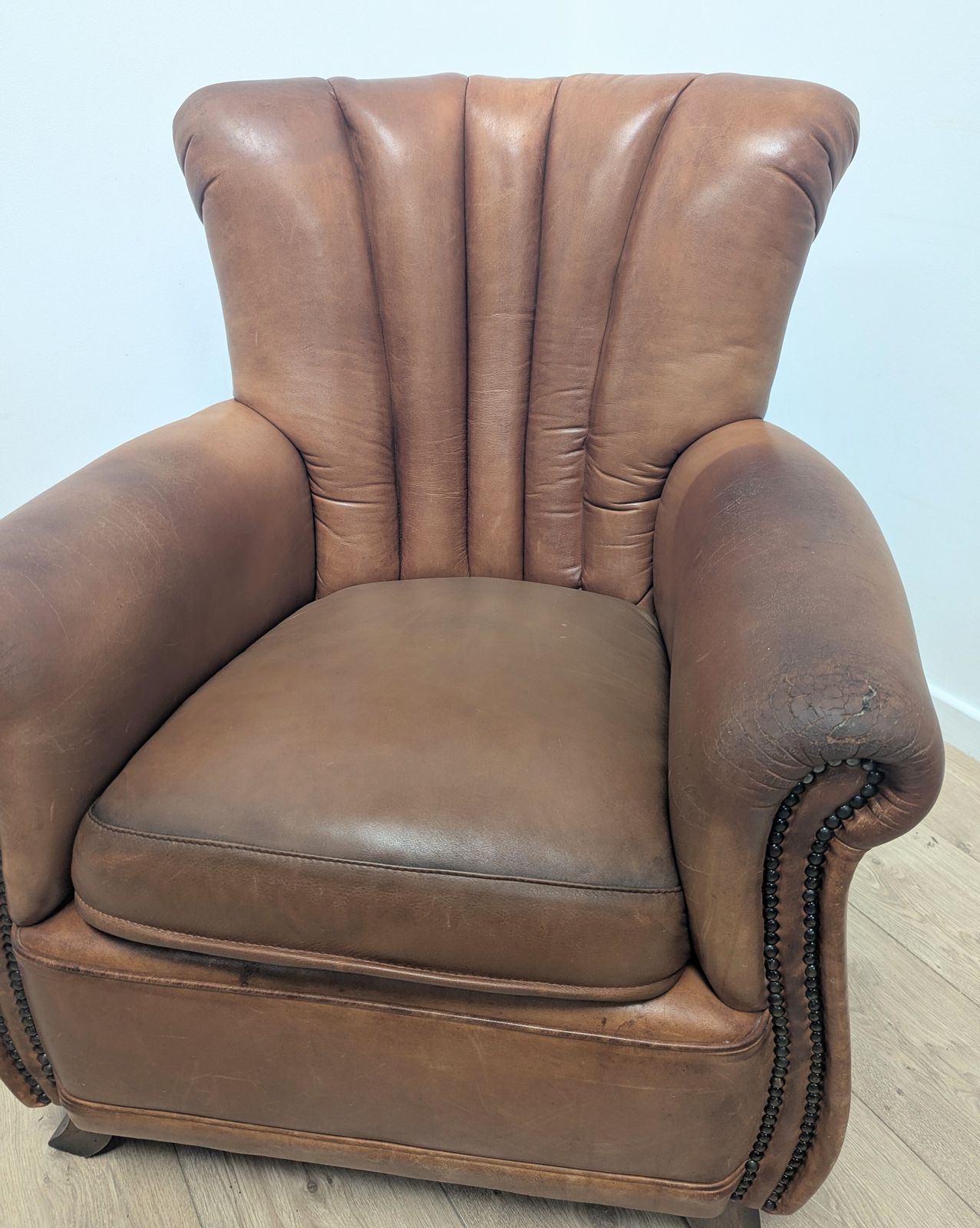 Vintage Tetrad Ella Tan Leather Club Chair Delivery Available 0346 photo vinterior
