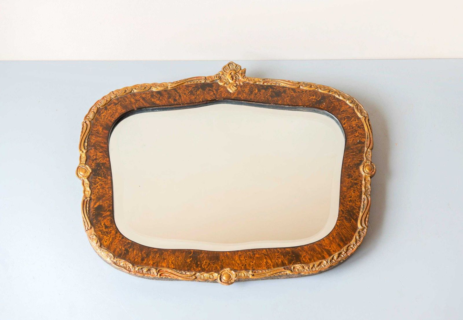 Vintage Wandspiegel met Imitatie Schildpadpatroon | Franse Louis XV Stijl | Geslepen Glas | Hollywood Regency photo buy