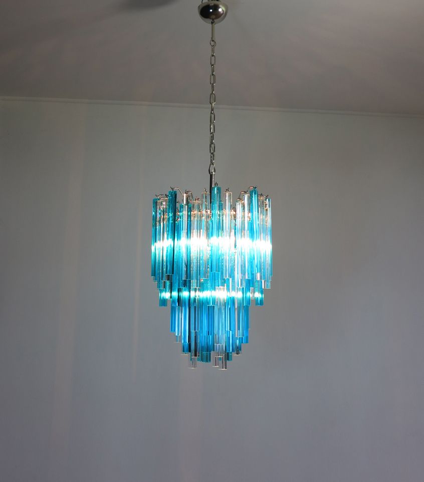 Murano Chandelier Triedri   92 Prism   Trasparent And Blue photo Lighting