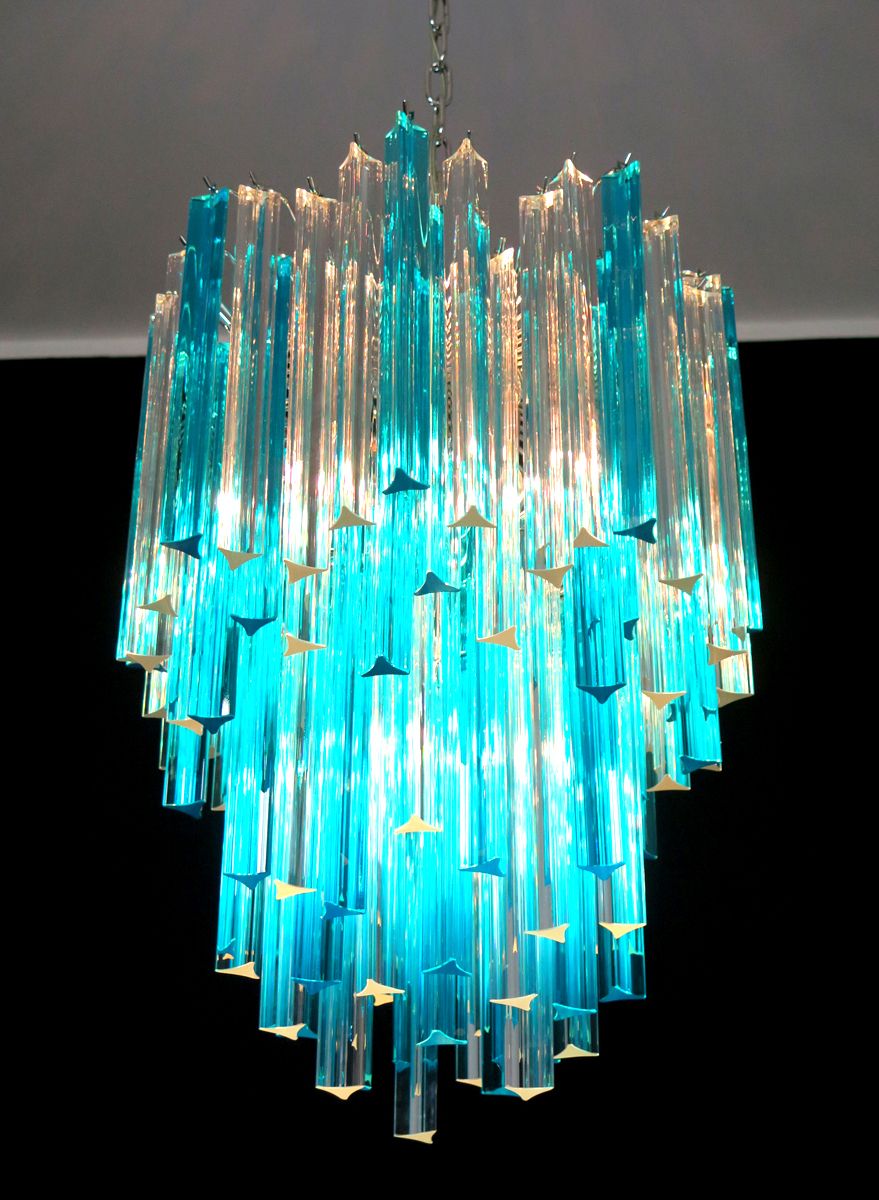 Murano Chandelier Triedri   92 Prism   Trasparent And Blue photo 1610.0