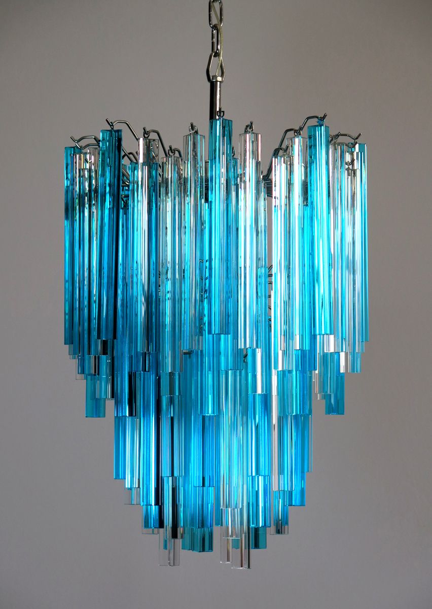 1610.0 Murano Chandelier Triedri   92 Prism   Trasparent And Blue photo