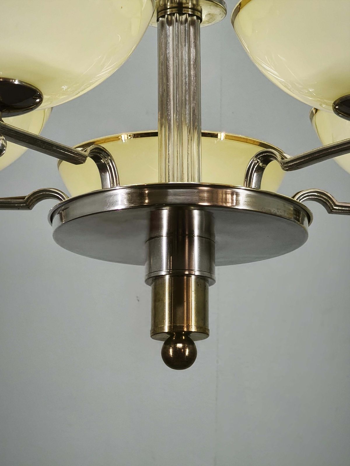 photo furniture 1930s Czech Art Deco Nickel Chandelier With Champagne Glass Shades