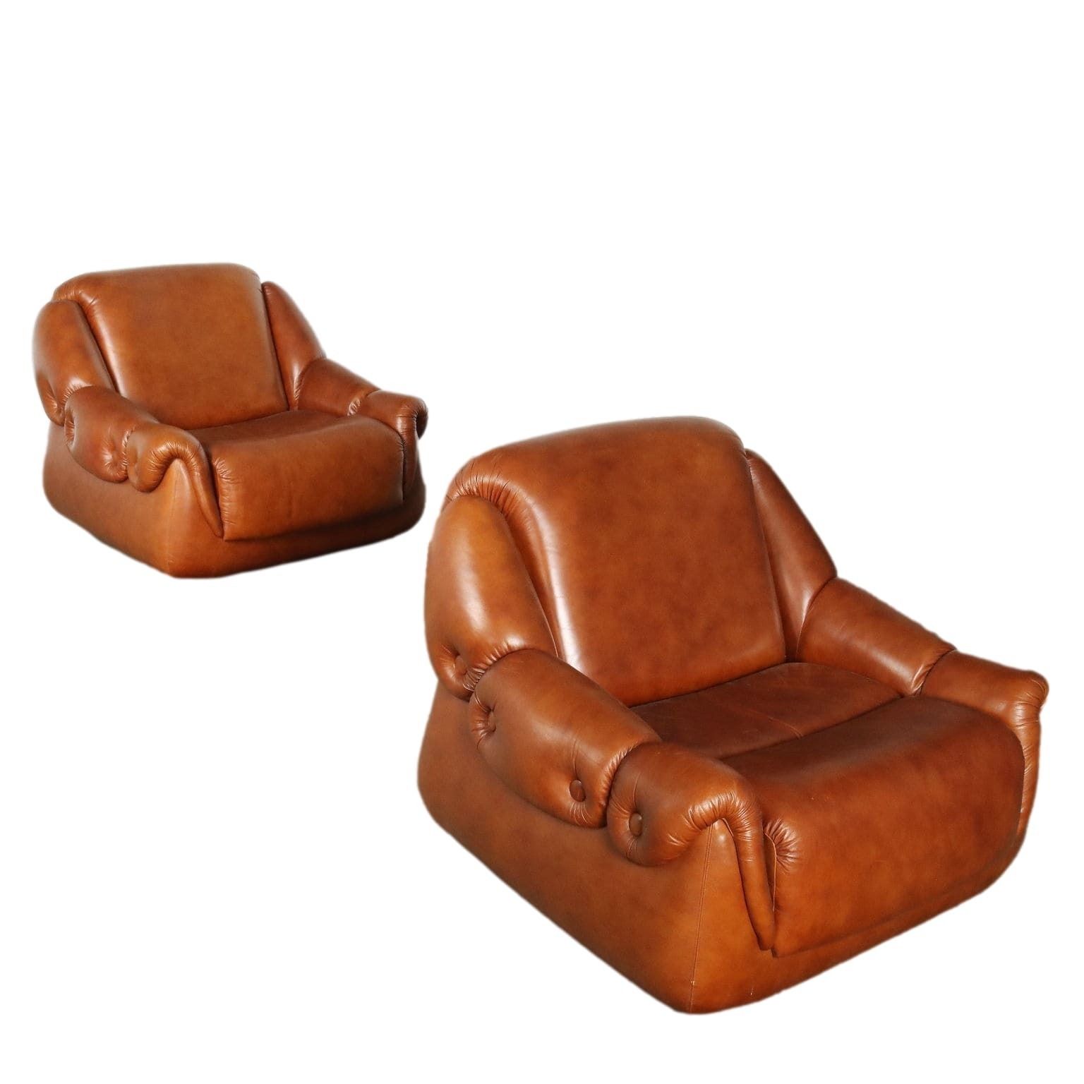 Fauteuils vintage années 1970 en simili-cuir et mousse, Italie