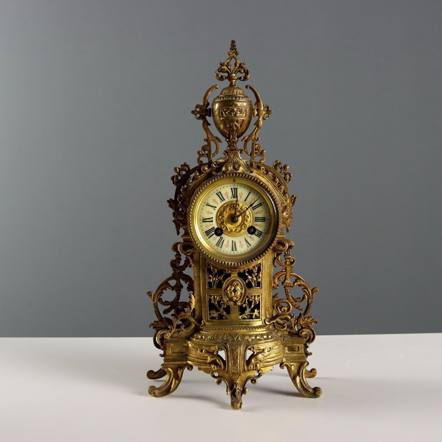 Antique Tryptich Clock Gilded Bronze Eclectic France XIX XX Century photo for sale