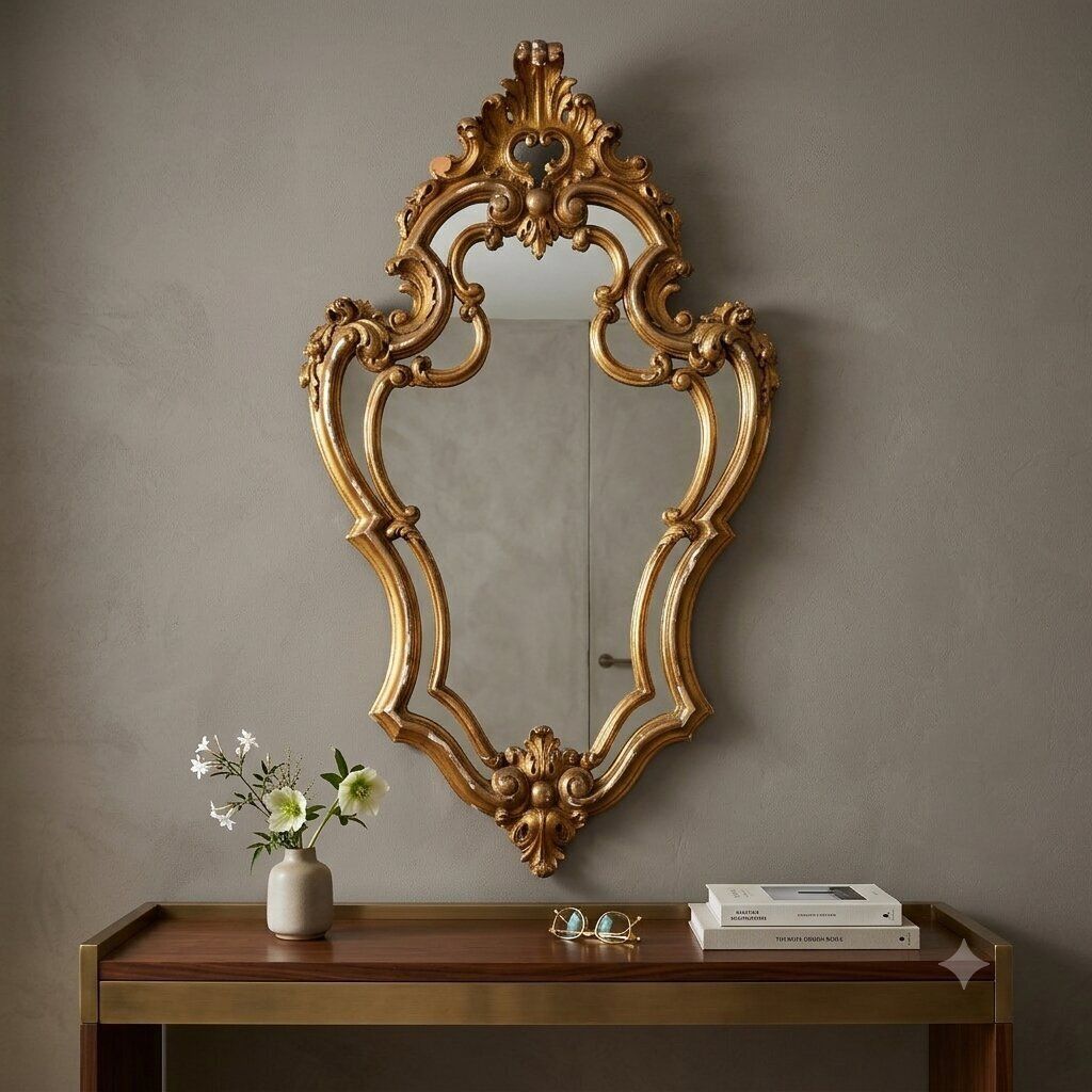 Miroir d'époque en bois sculpté et doré, Italie, XXe siècle photo furniture