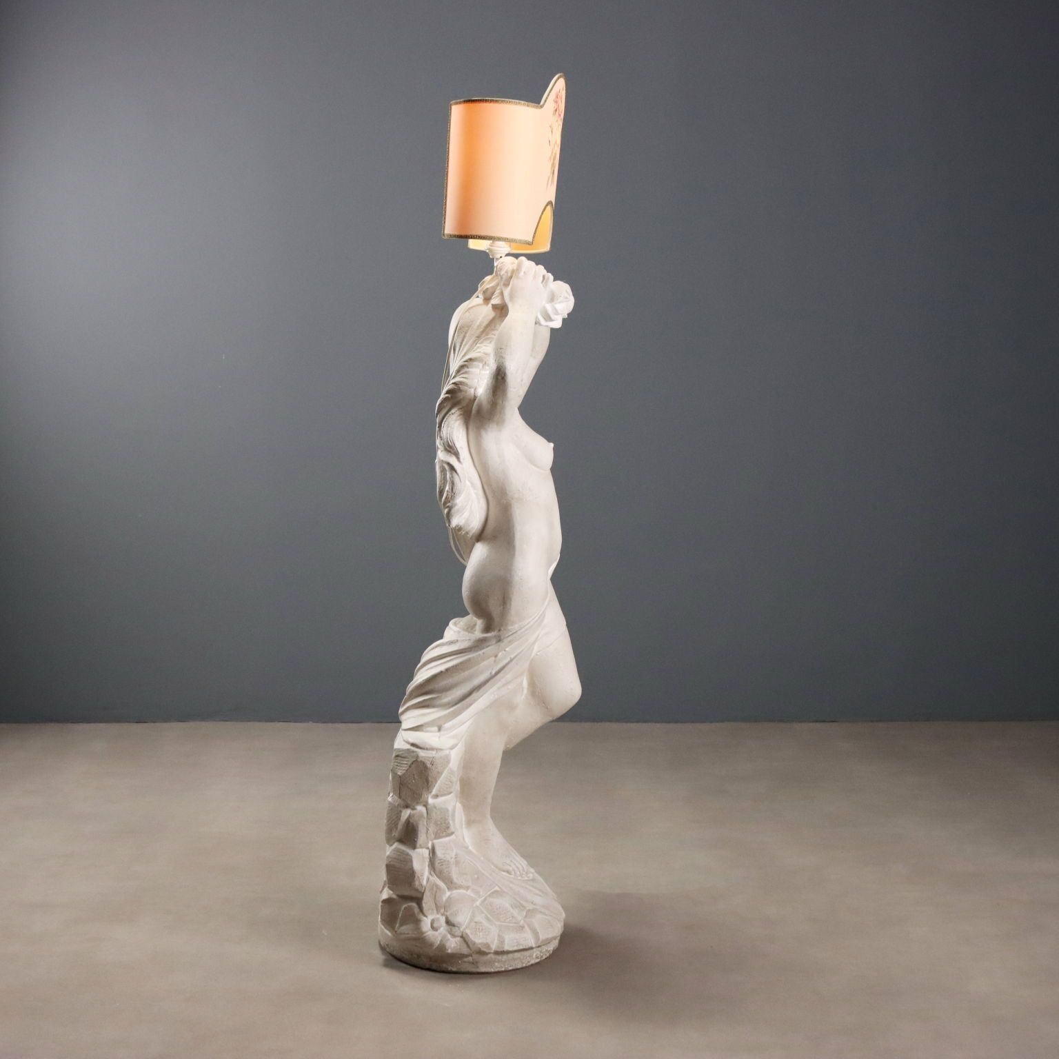 Floor Lamp With Nereid Statue In Cement photo vinterior