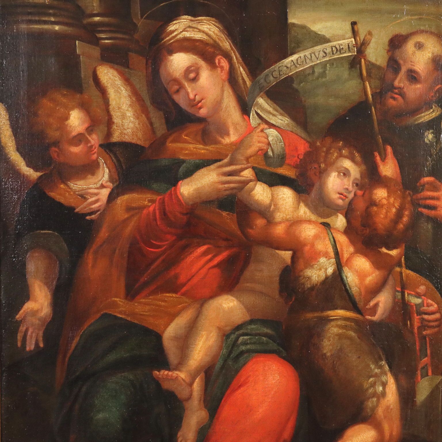Antique Painting Virgin Mary And Child On Canvas XVII Century photo for sale